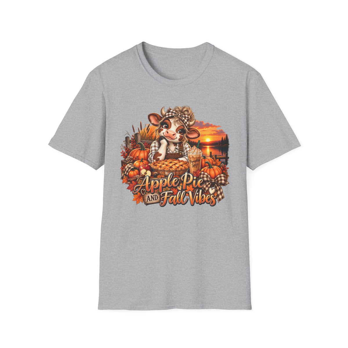 Apple Pie and Fall Vibes T-Shirt | Cute Cow Autumn Pumpkin Design