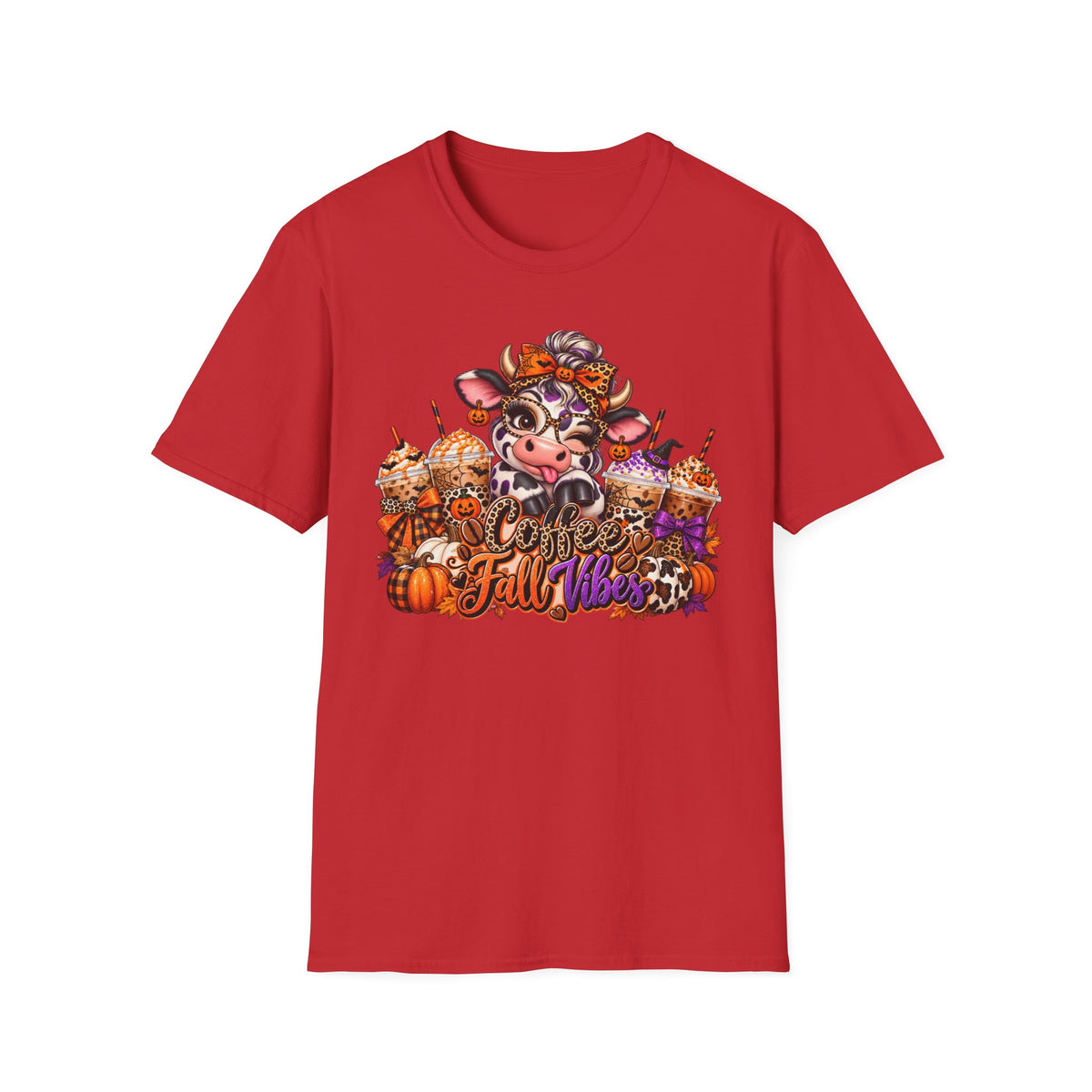 Cow Autumn Fall Vibes T-Shirt | Pumpkin Spice, Sunflowers, Cozy Harvest