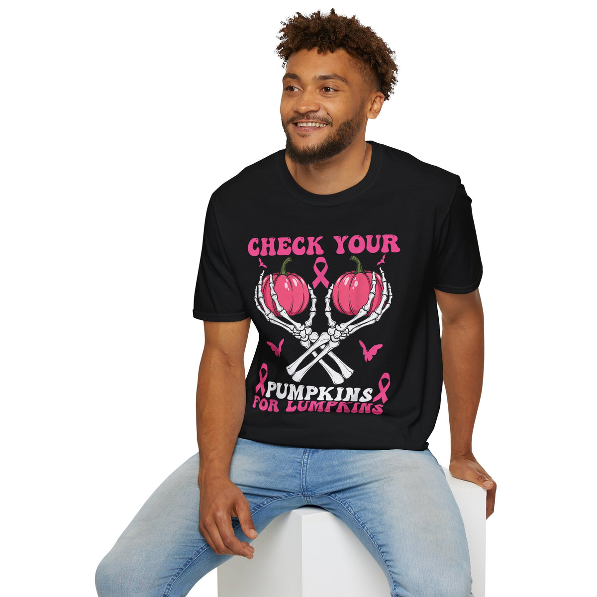 Check Your For Lumpkins T-Shirt — Breast Cancer Awareness Pumpkin Graphic