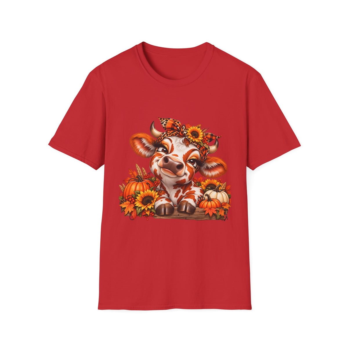 Autumn Calf with Sunflowers T-Shirt | Fall Pumpkin Cow
