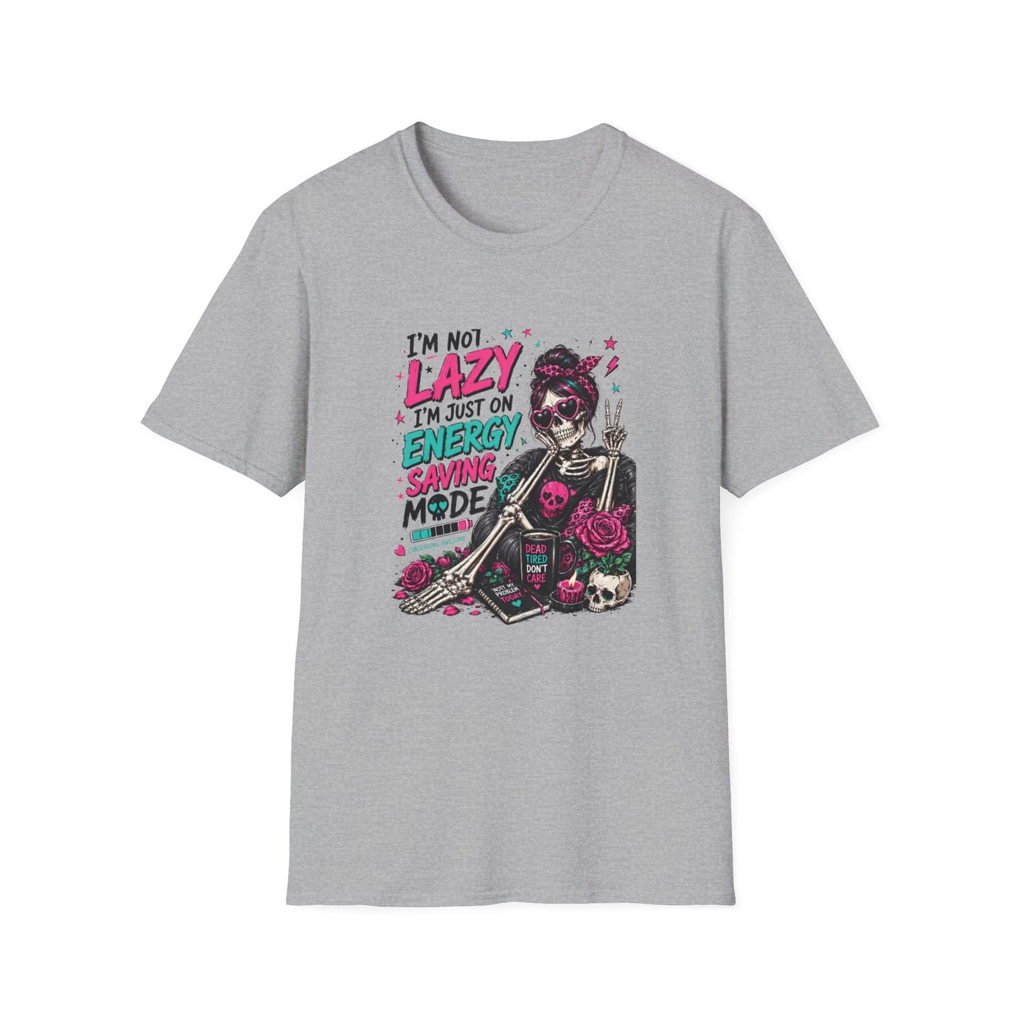 I'm Not Lazy I'm on Energy Saving Mode T-Shirt | Skeleton Girl Graphic Tee, Funny Sarcastic Shirt