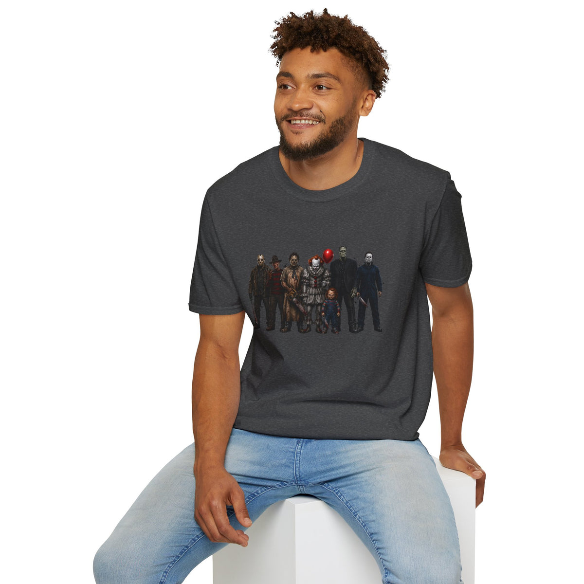 Horror Icons Lineup T-Shirt — Classic Slasher Movie Characters Tee