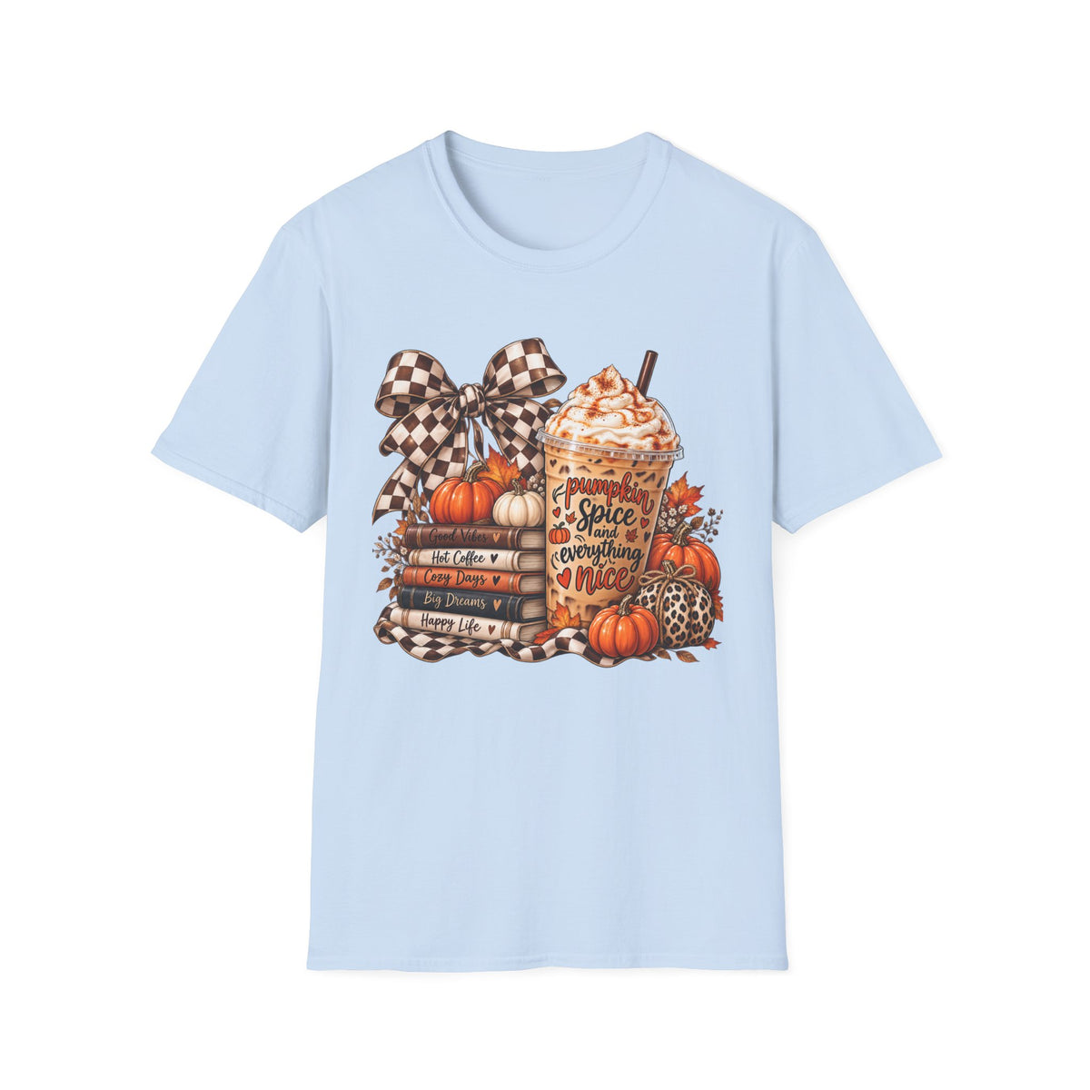 Pumpkin Spice Latte Stack T-Shirt | Fall Pumpkin Coffee Illustration