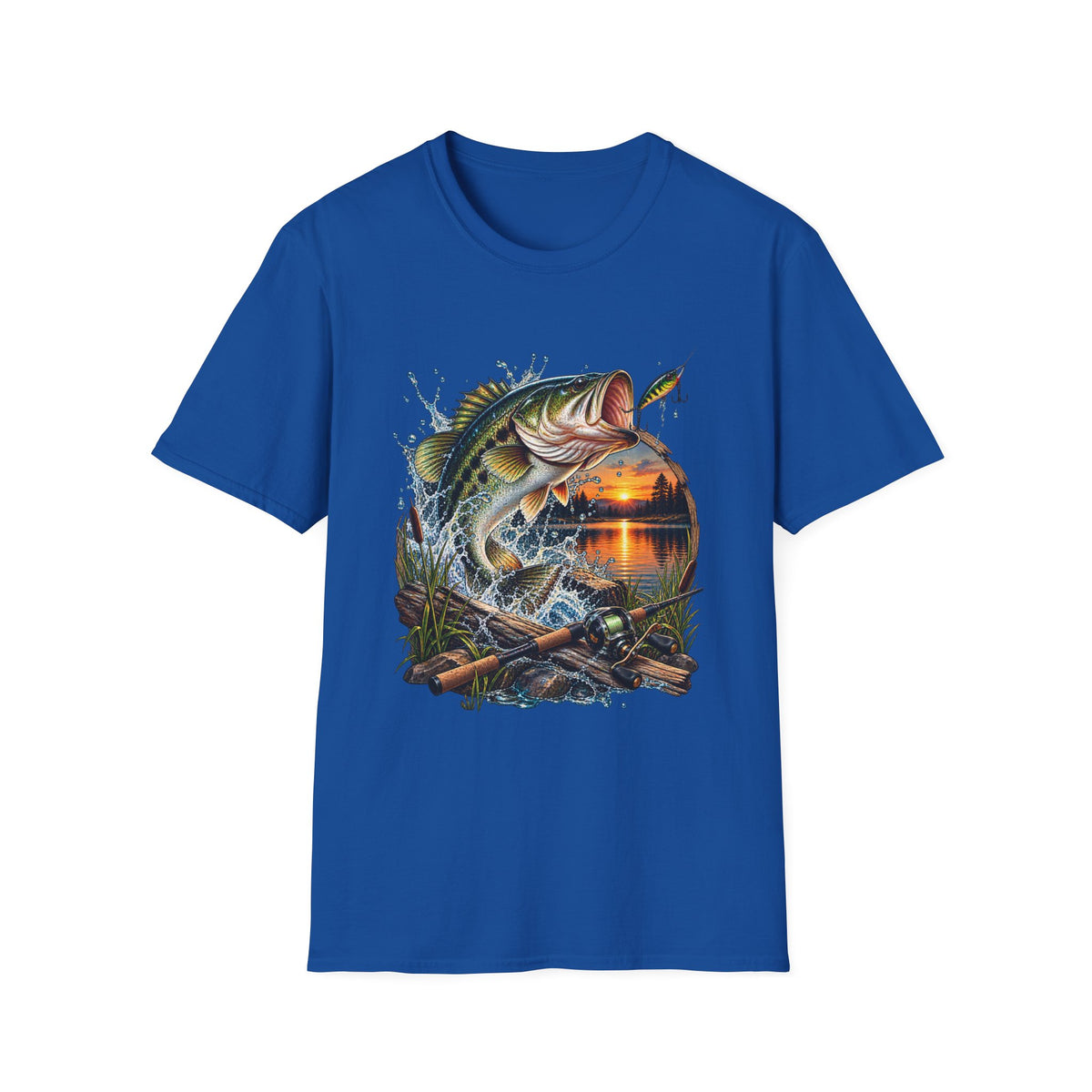 Sunset Bass Jumping T-Shirt | Largemouth Bass Fishing Design