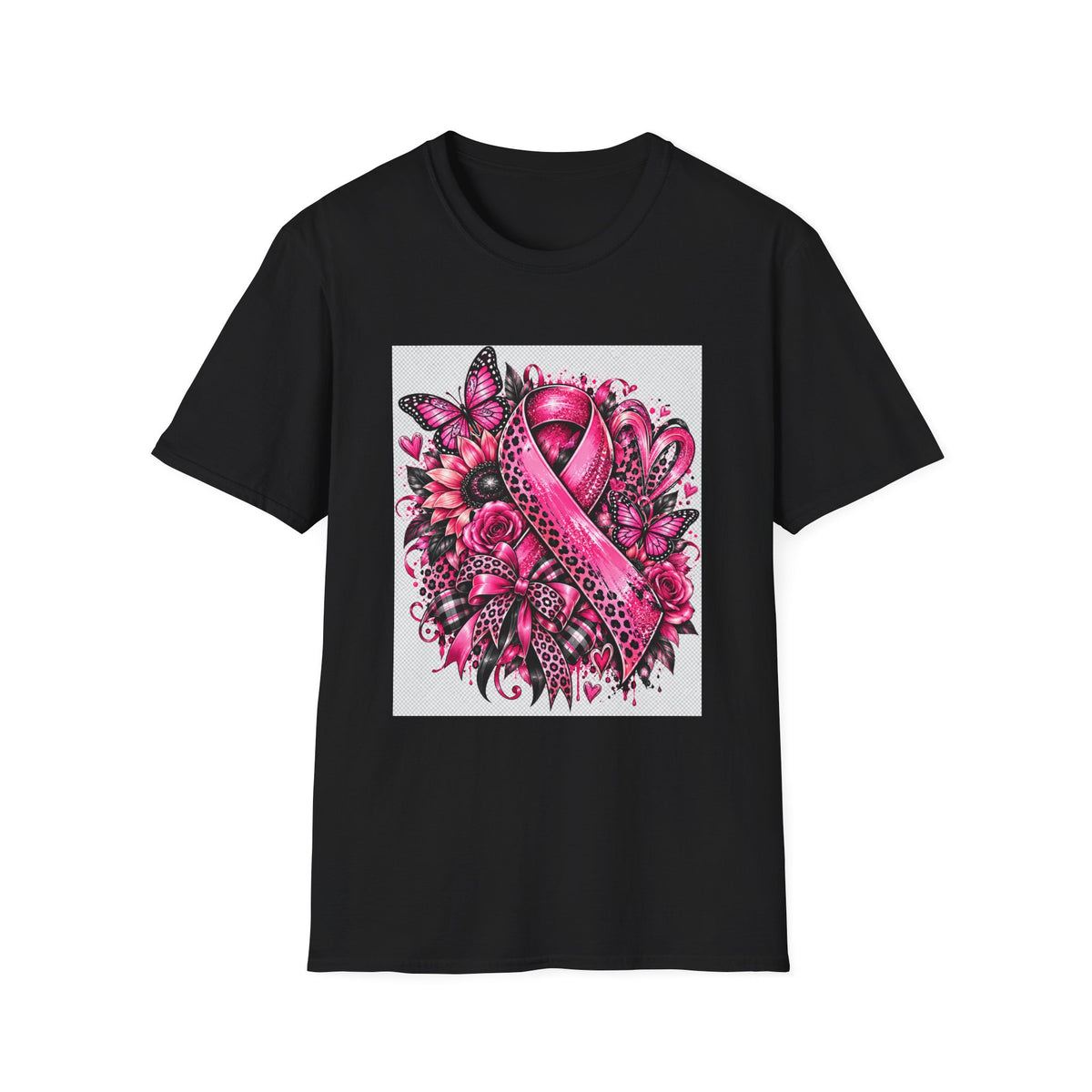 Breast Cancer Awareness Pink Ribbon T-Shirt — Floral Butterfly Support Tee