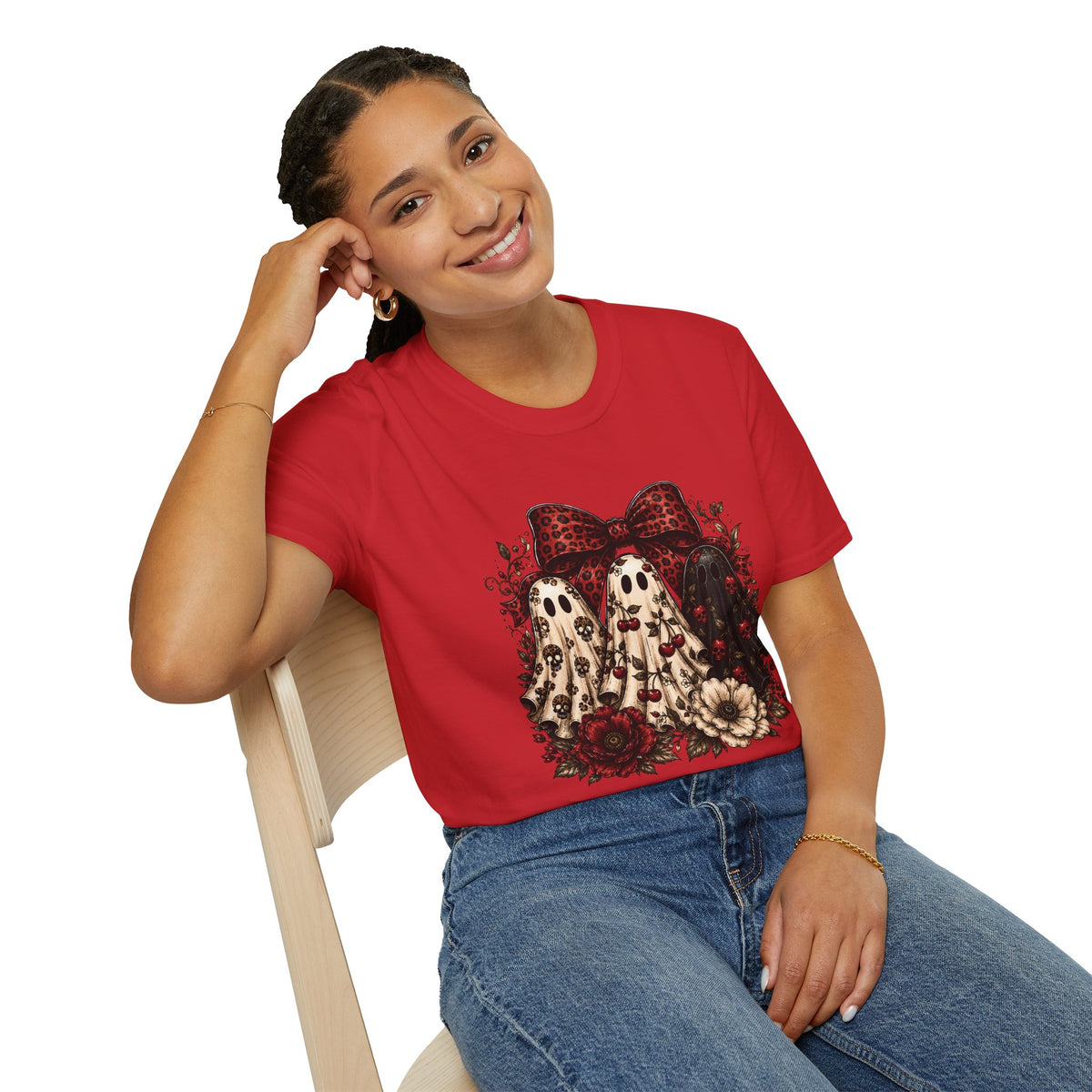 Ghost Trio Halloween T-Shirt — Vintage Floral Spooky Graphic Tee