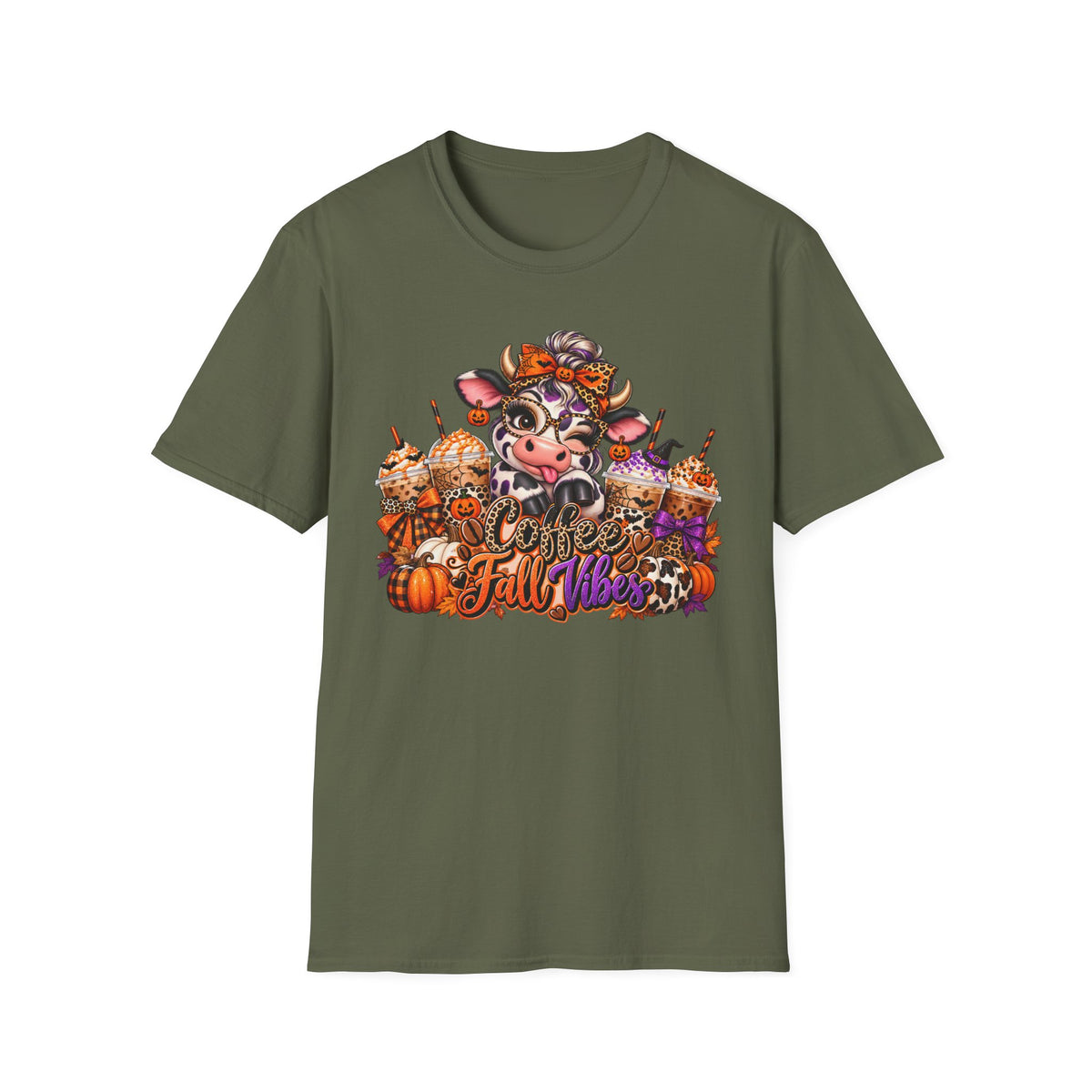 Cow Autumn Fall Vibes T-Shirt | Pumpkin Spice, Sunflowers, Cozy Harvest
