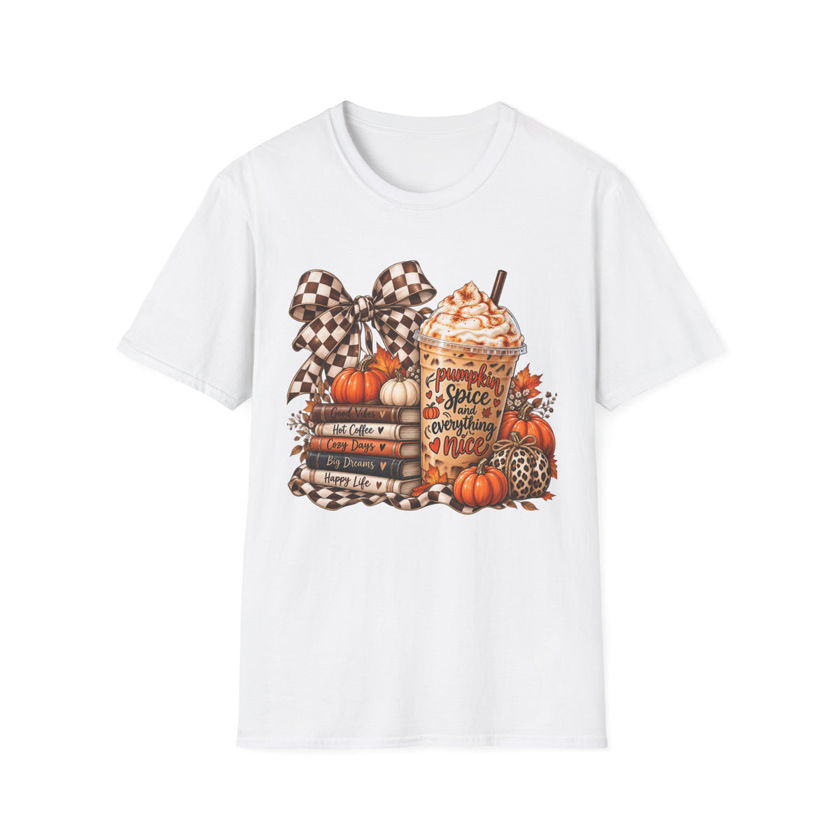 Pumpkin Spice Latte Stack T-Shirt | Fall Pumpkin Coffee Illustration