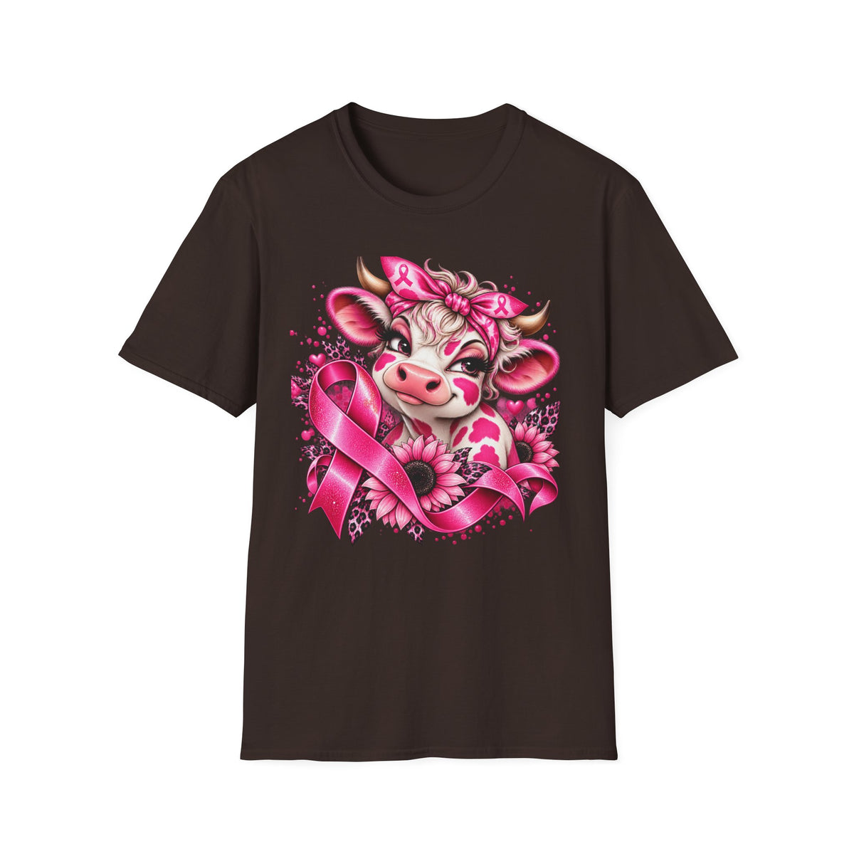 Pink Ribbon Cow T-Shirt | Breast Cancer Awareness Cow Illustration