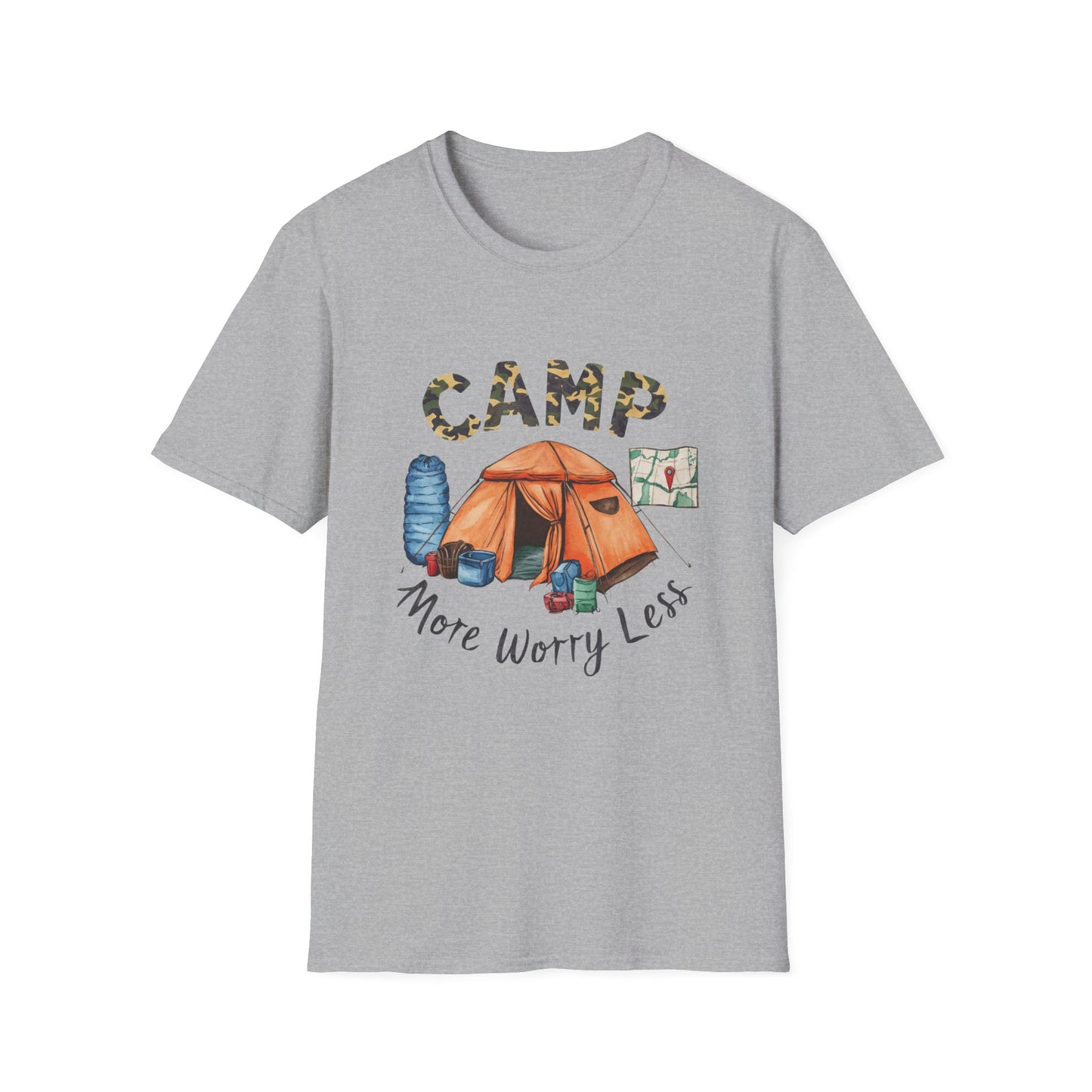 Camp Tent Illustration T-Shirt | Camping Map, Sleeping Bag, Outdoor Vibes