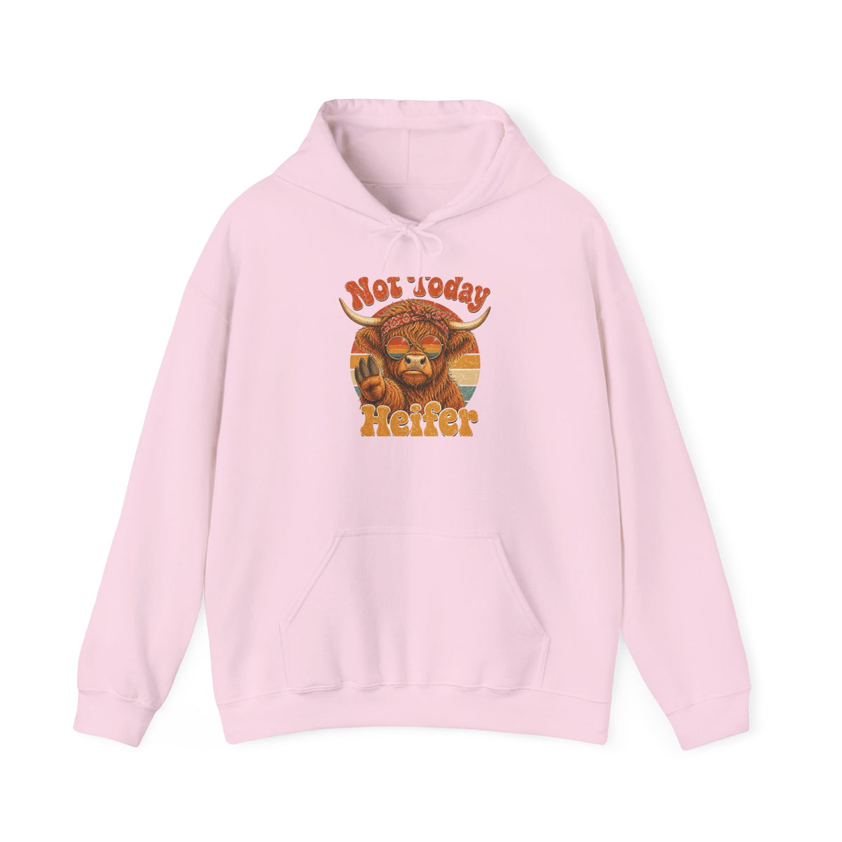 Not Today Heifer highland cow hoodie | retro sunset cow graphic sweatshirt