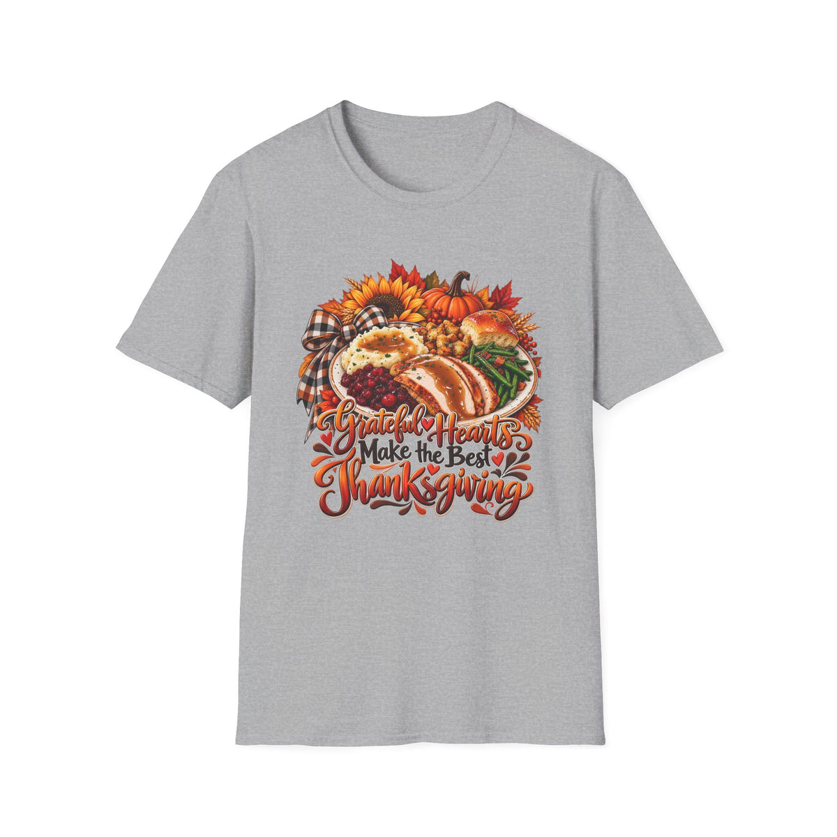 Grateful Hearts Make the Best Thanksgiving T-Shirt | Turkey Cornucopia Fall Design