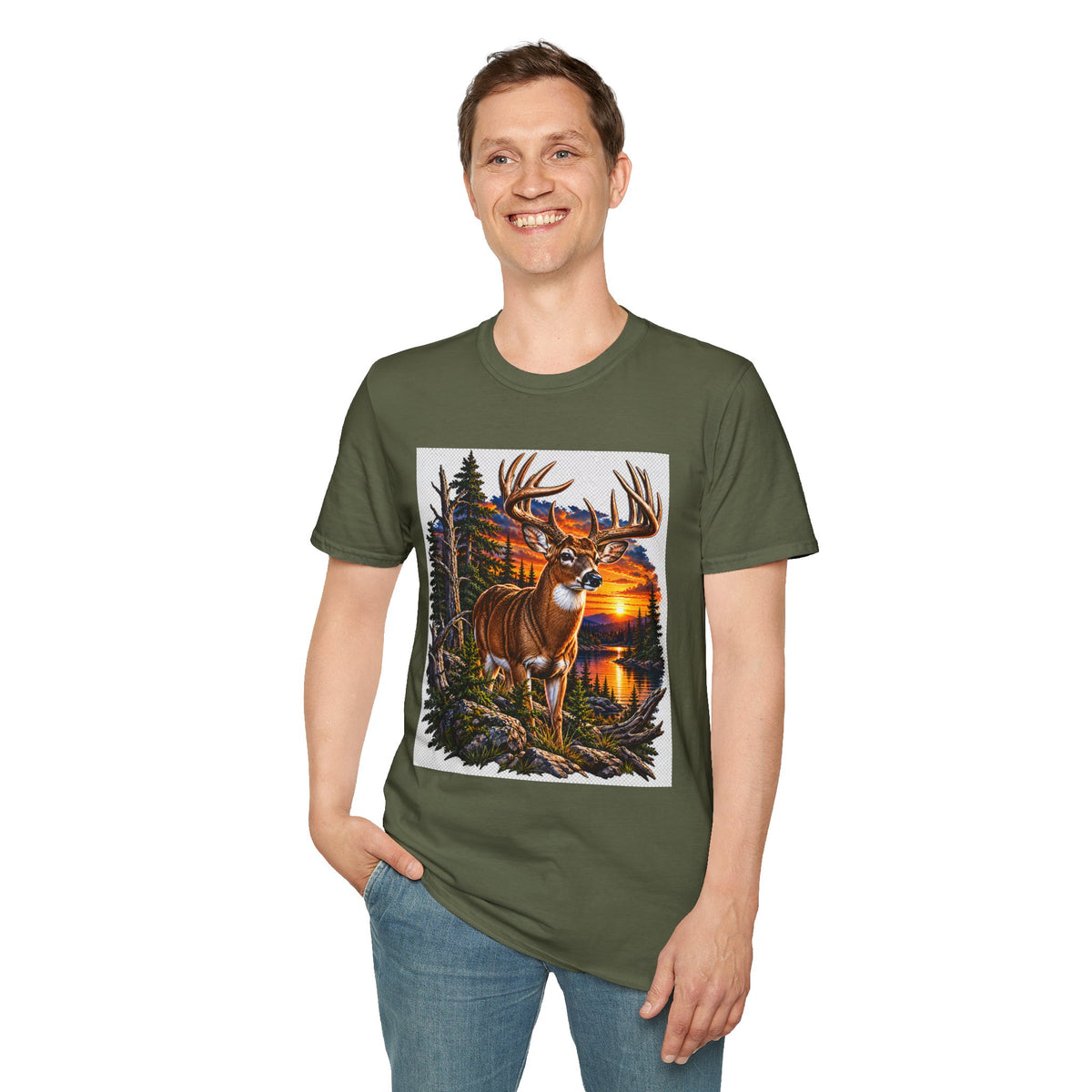 Buck at Sunset T-Shirt — Forest Wildlife Hunting Nature Tee