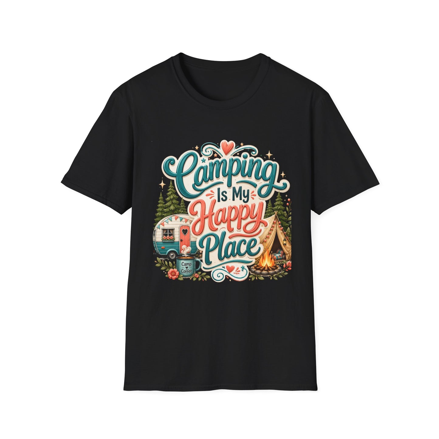 Camping Is My Happy Place T-Shirt | Retro Camping Design