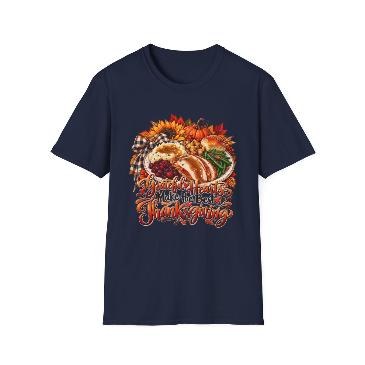 Grateful Hearts Make the Best Thanksgiving T-Shirt | Turkey Cornucopia Fall Design