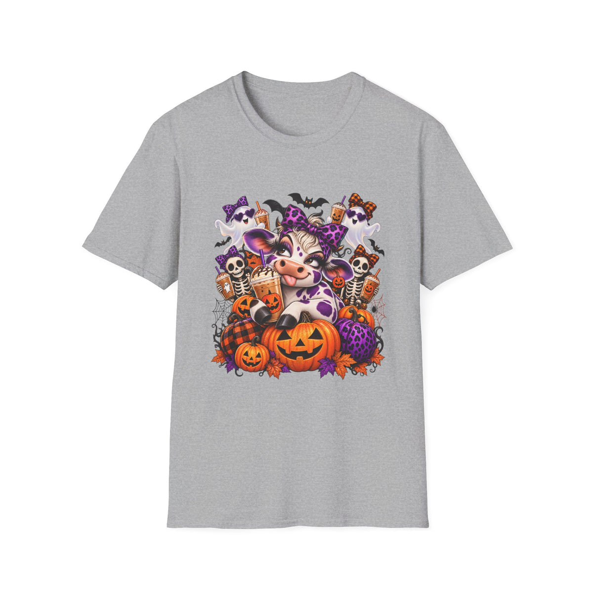 Sassy cow with Halloween Pumpkins T-Shirt | Spooky Cow Costume, Jack-o'-Lanterns