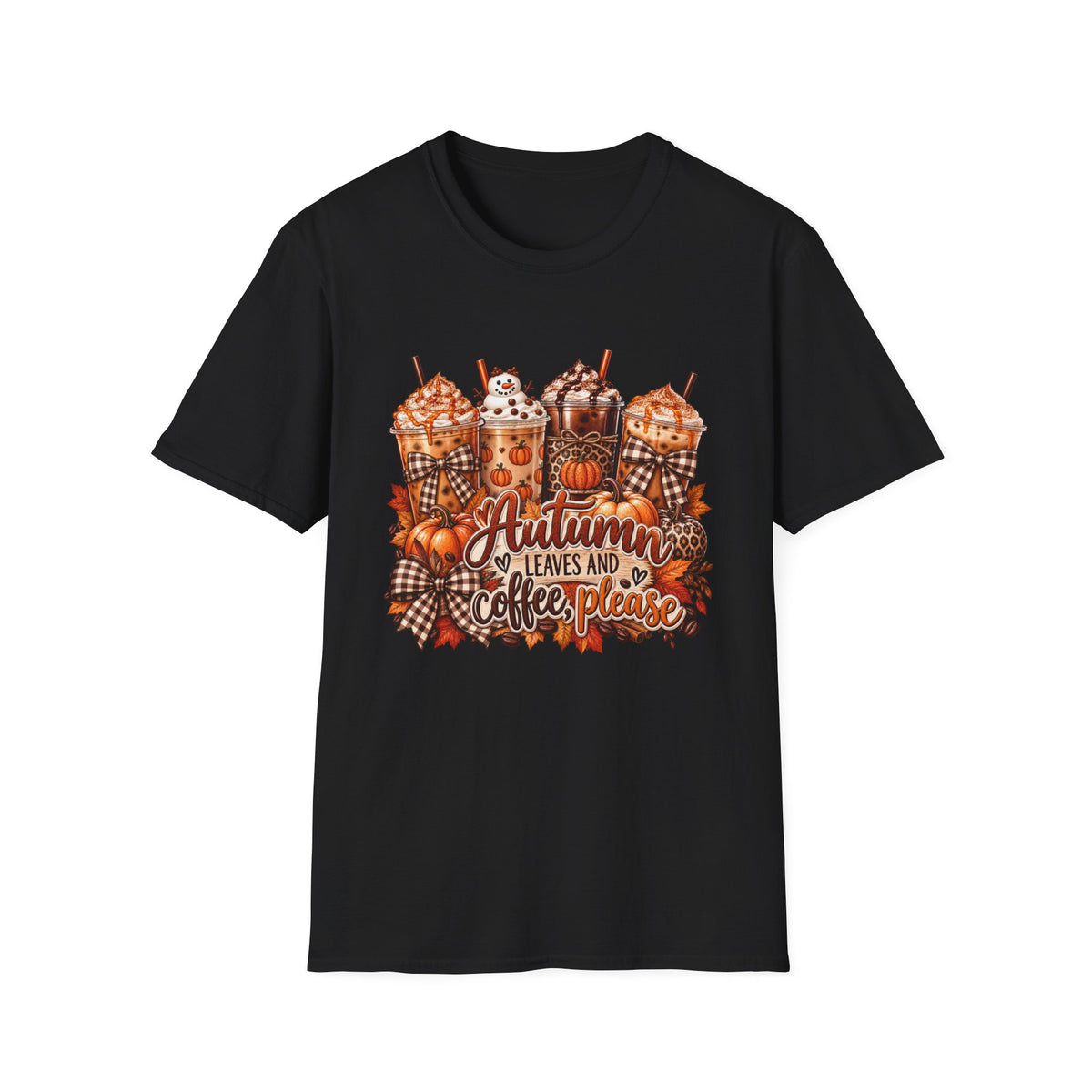 Autumn Leaves and Coffee Please T-Shirt | Fall Pumpkin Spice Coffee Design