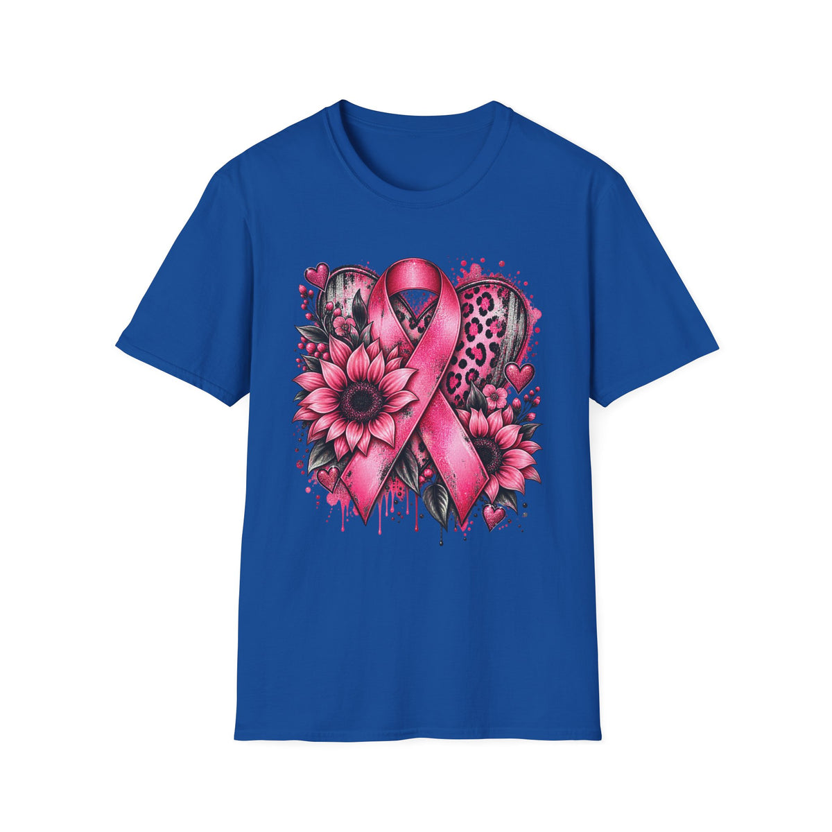 Pink Awareness Ribbon Heart T-Shirt | Floral Leopard Breast Cancer Design