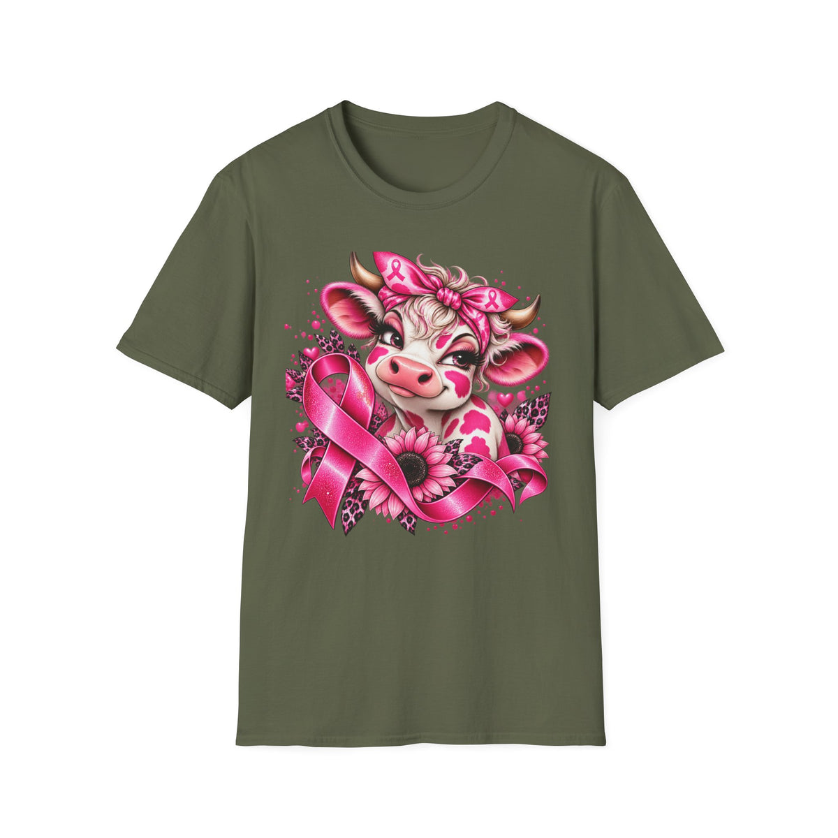 Pink Ribbon Cow T-Shirt | Breast Cancer Awareness Cow Illustration
