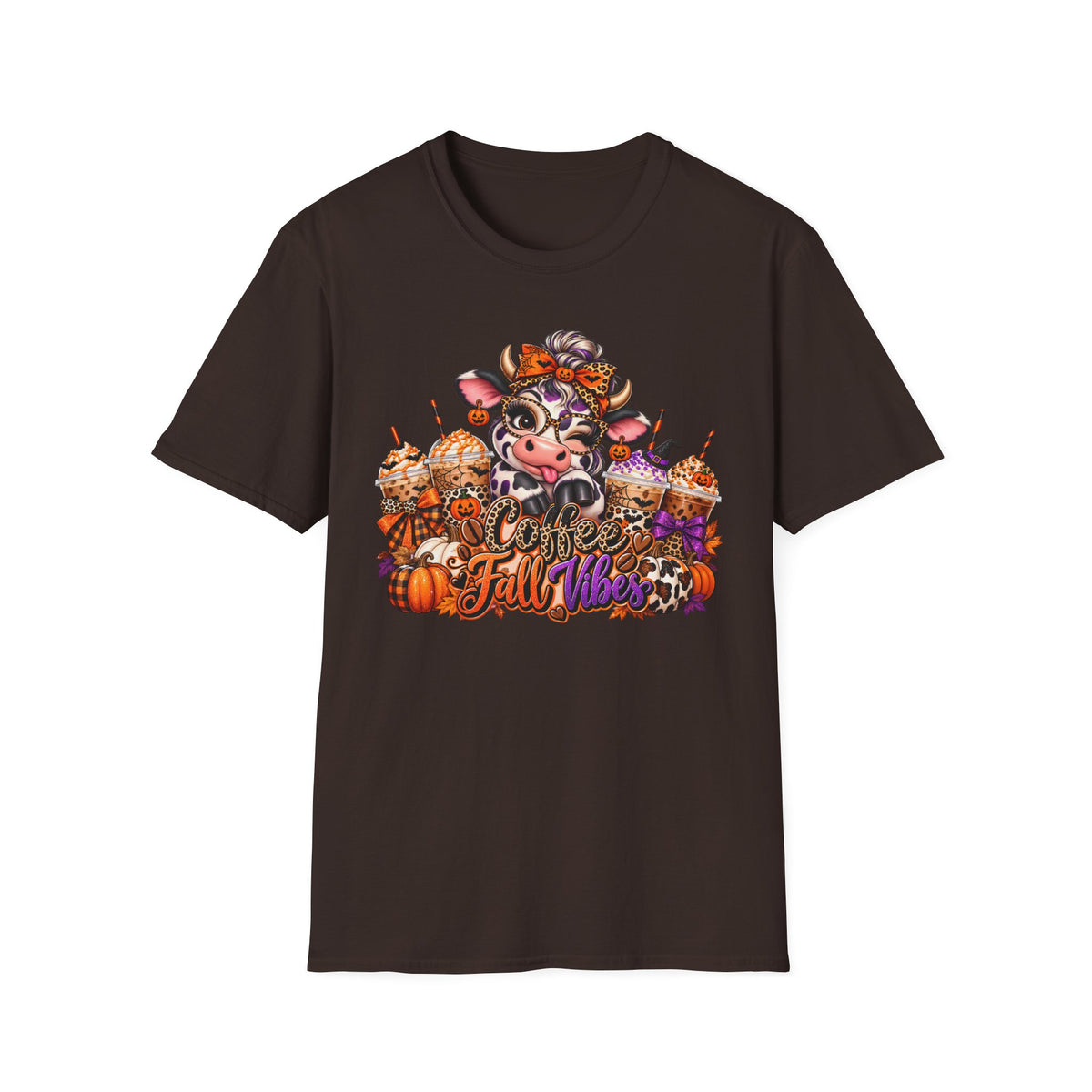 Cow Autumn Fall Vibes T-Shirt | Pumpkin Spice, Sunflowers, Cozy Harvest