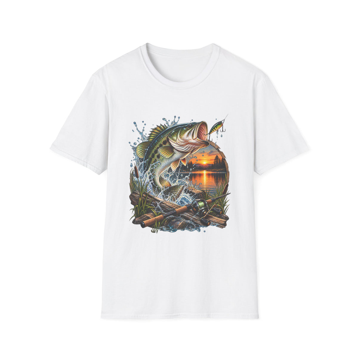 Sunset Bass Jumping T-Shirt | Largemouth Bass Fishing Design