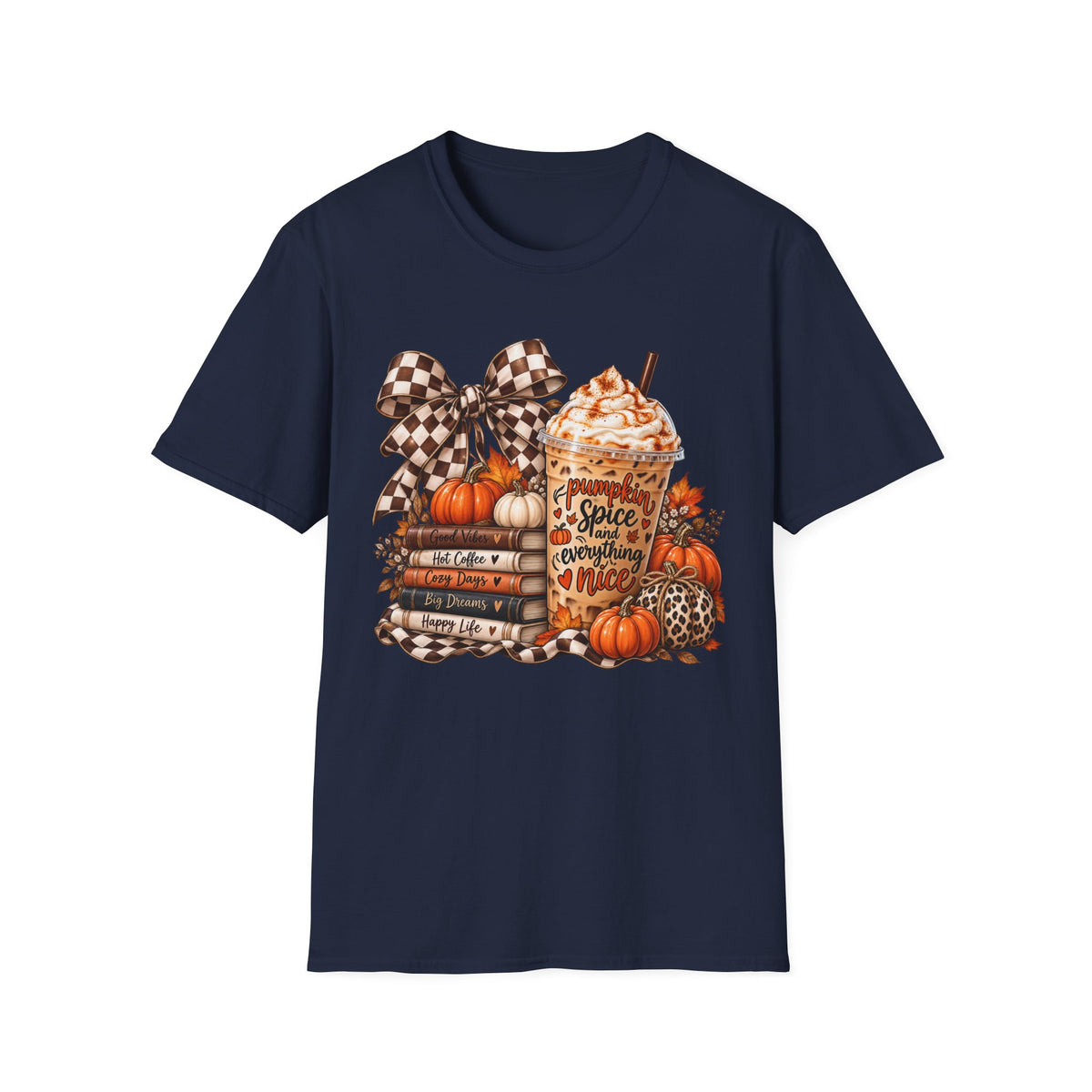 Pumpkin Spice Latte Stack T-Shirt | Fall Pumpkin Coffee Illustration
