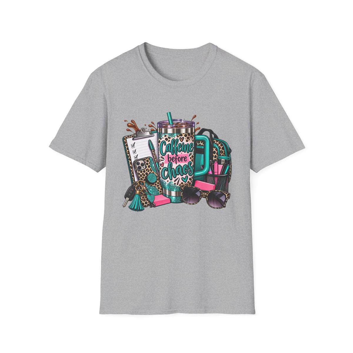 Coffee Before Chaos T-Shirt | Daily Essentials, Backpack, Sunglasses Graphic
