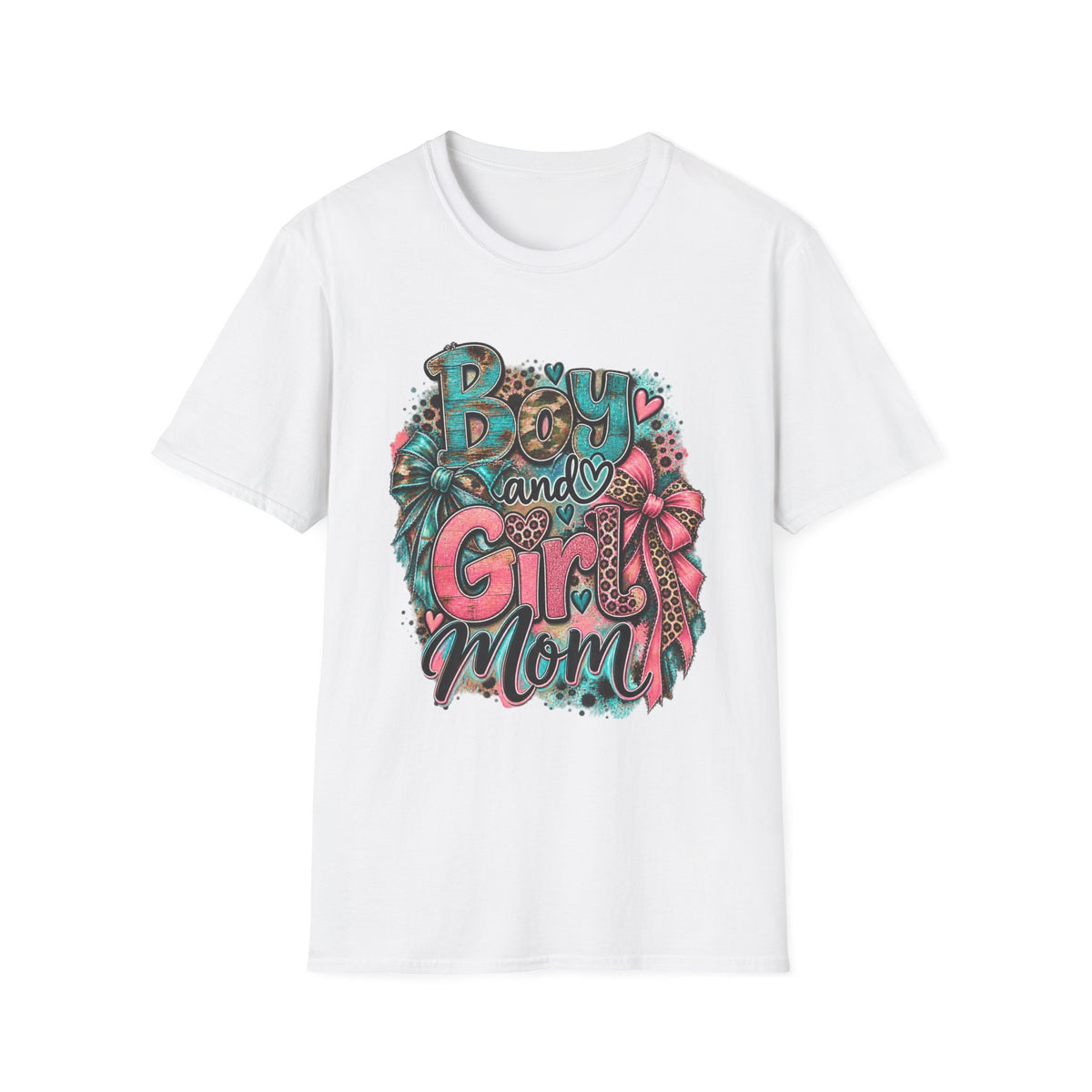 Boy and Girl Mom T-Shirt | Mommy Leopard Bow Design