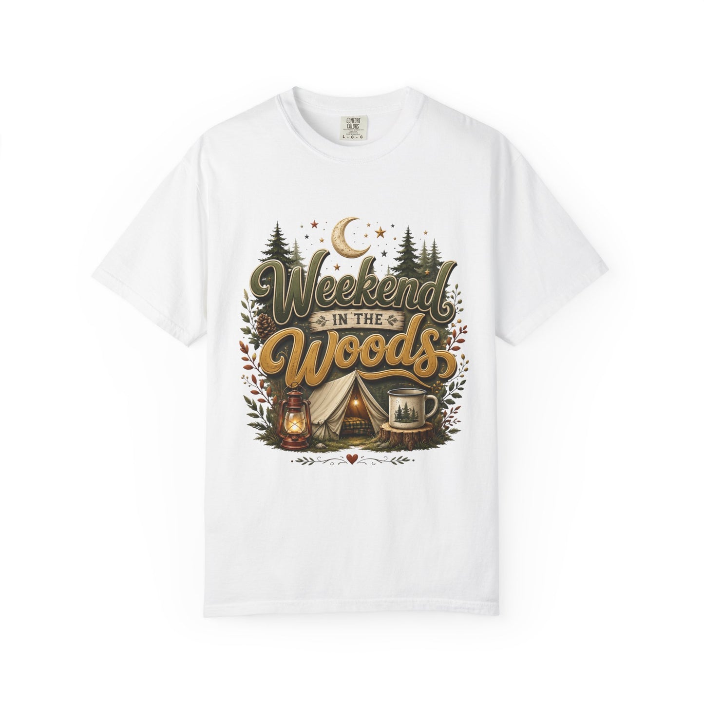 Weekend in the Woods T-shirt | Camping Tent Lantern Mug Forest Design