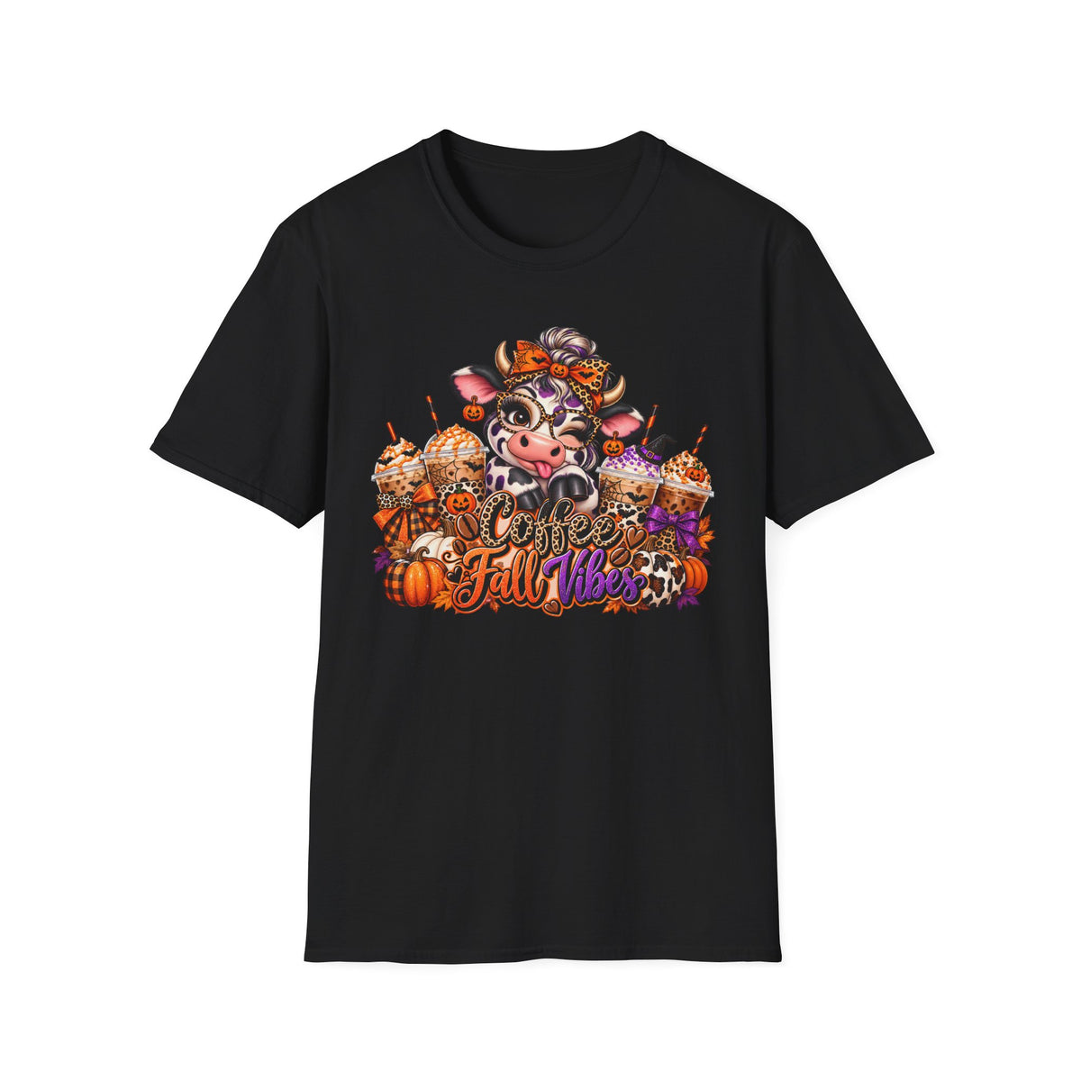 Cow Autumn Fall Vibes T-Shirt | Pumpkin Spice, Sunflowers, Cozy Harvest