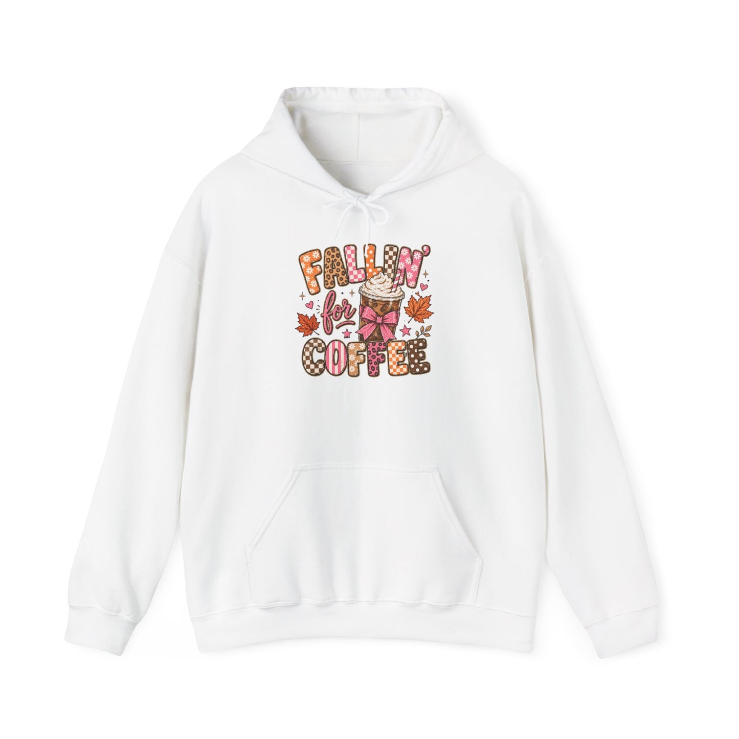 Fallin' for Coffee Hoodie | Autumn Coffee Cup, Leaves, Cozy Fall Design