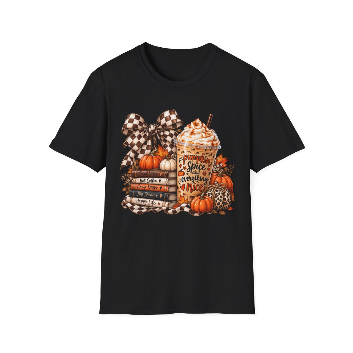 Pumpkin Spice Latte Stack T-Shirt | Fall Pumpkin Coffee Illustration