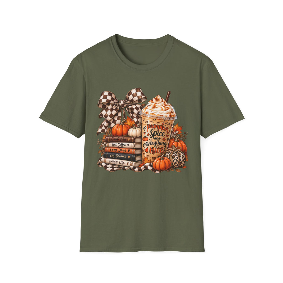 Pumpkin Spice Latte Stack T-Shirt | Fall Pumpkin Coffee Illustration