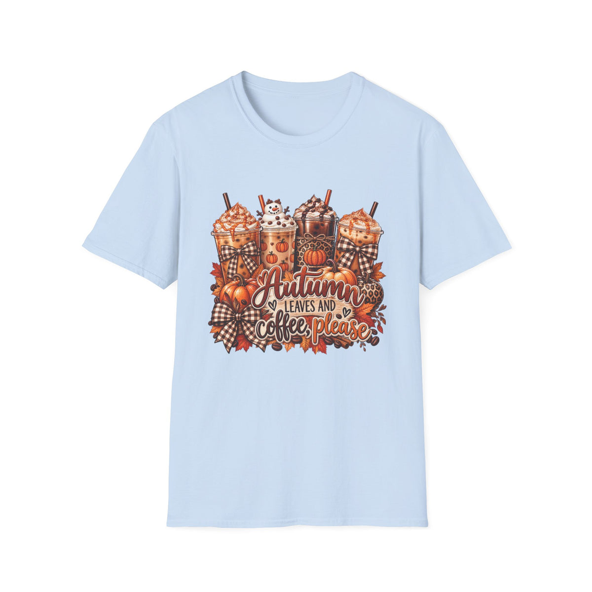 Autumn Leaves and Coffee Please T-Shirt | Fall Pumpkin Spice Coffee Design