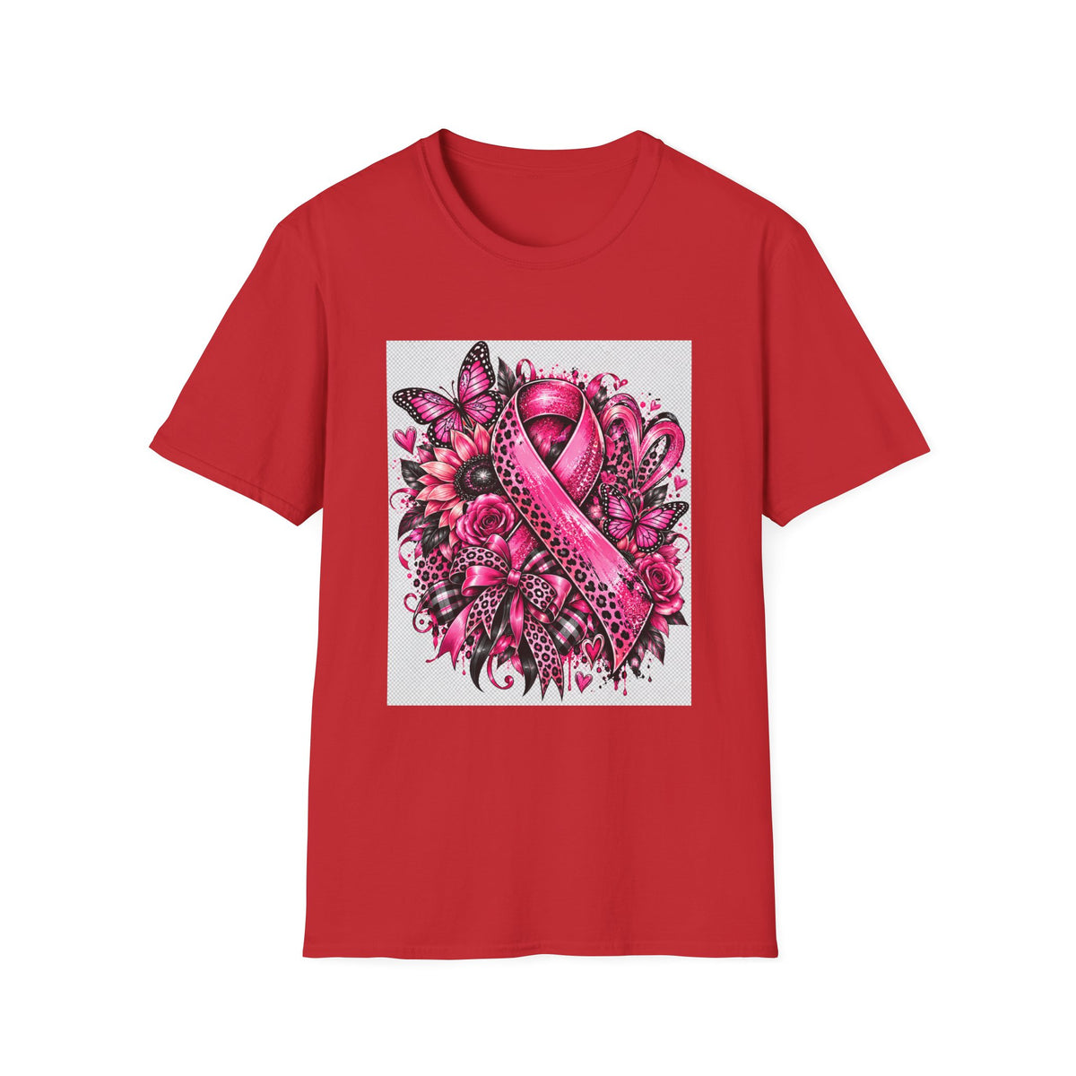 Breast Cancer Awareness Pink Ribbon T-Shirt — Floral Butterfly Support Tee