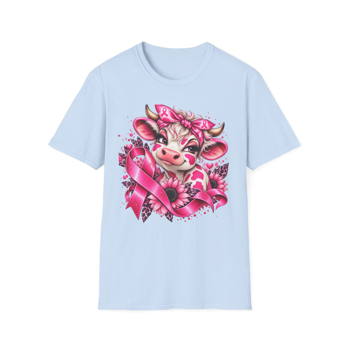 Pink Ribbon Cow T-Shirt | Breast Cancer Awareness Cow Illustration
