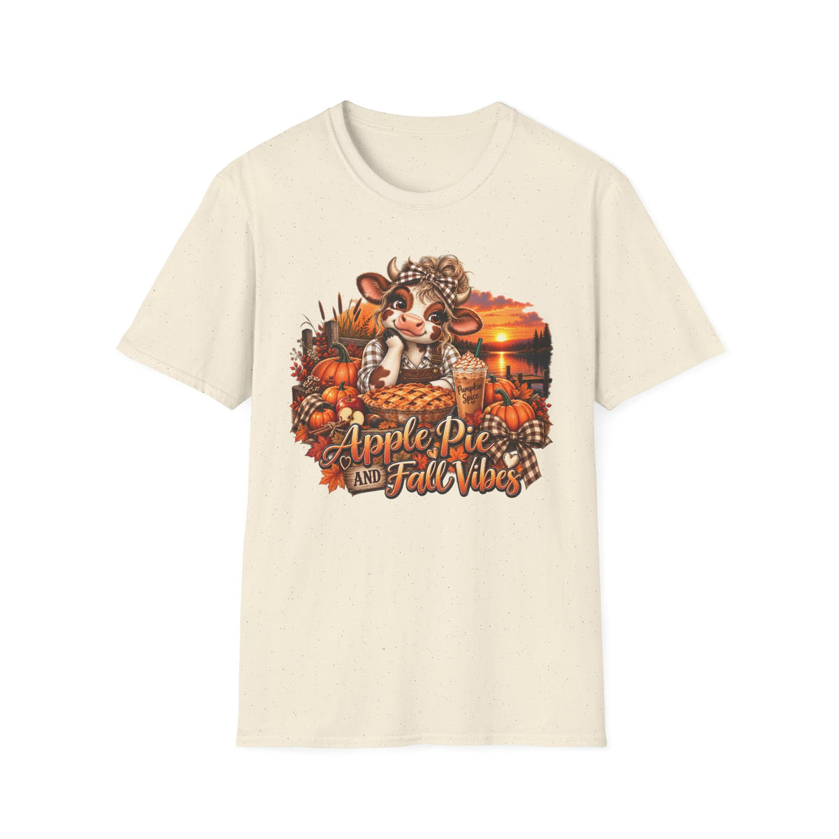 Apple Pie and Fall Vibes T-Shirt | Cute Cow Autumn Pumpkin Design