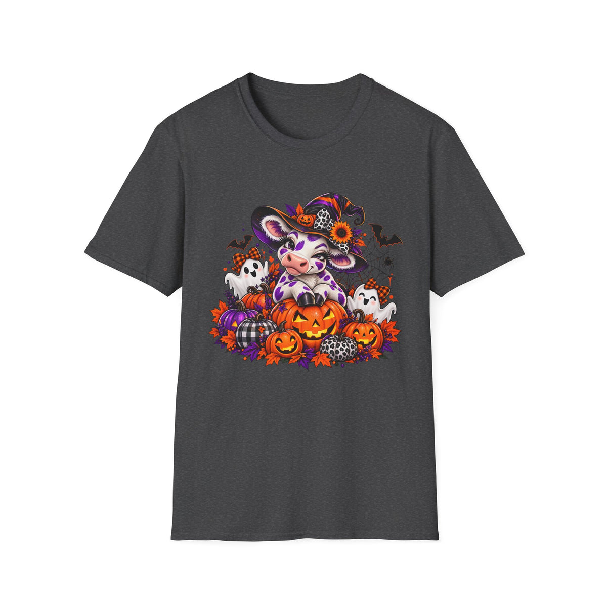 Halloween Winking Witch Cow T-Shirt | Pumpkin, Ghosts, Bats, Spooky Cute