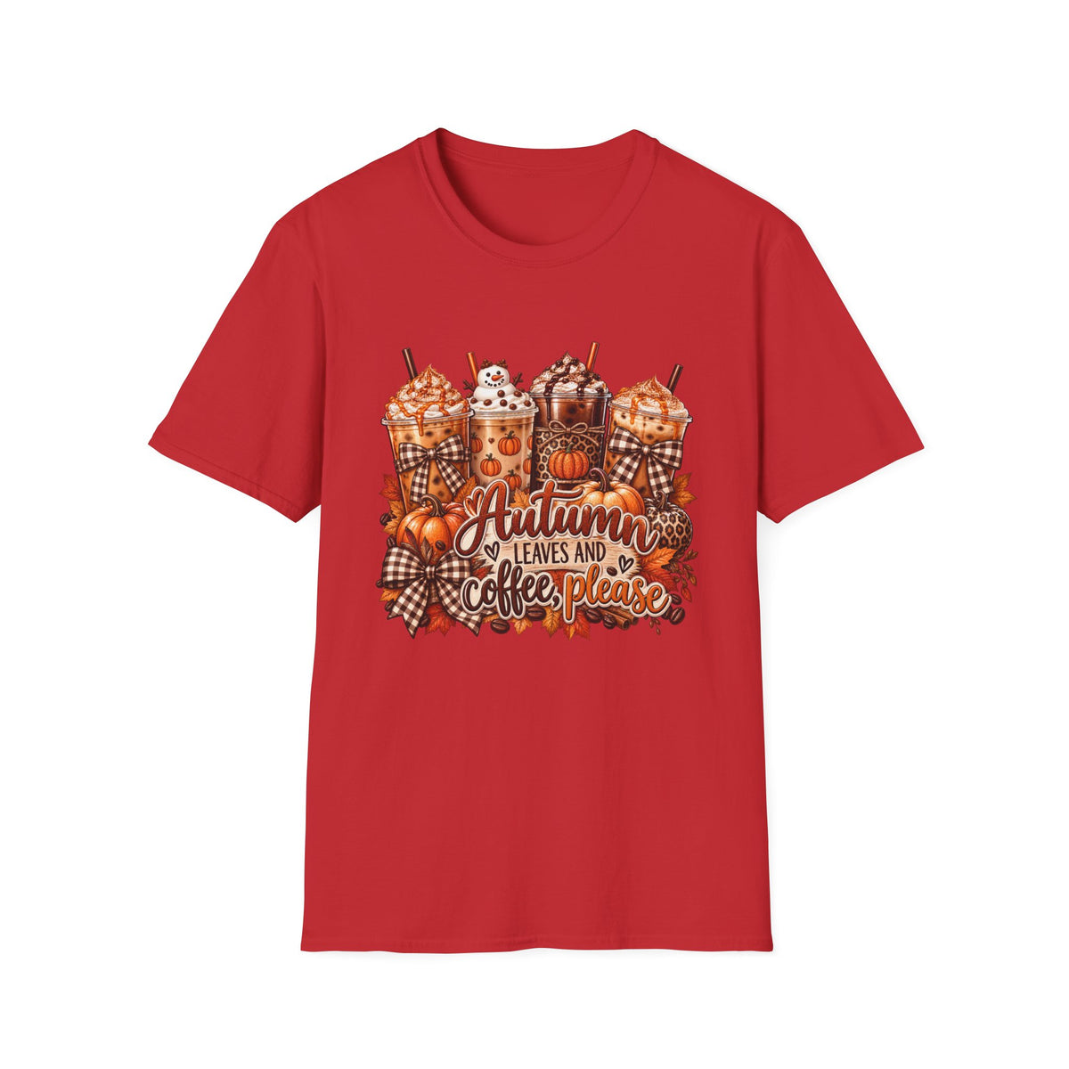 Autumn Leaves and Coffee Please T-Shirt | Fall Pumpkin Spice Coffee Design