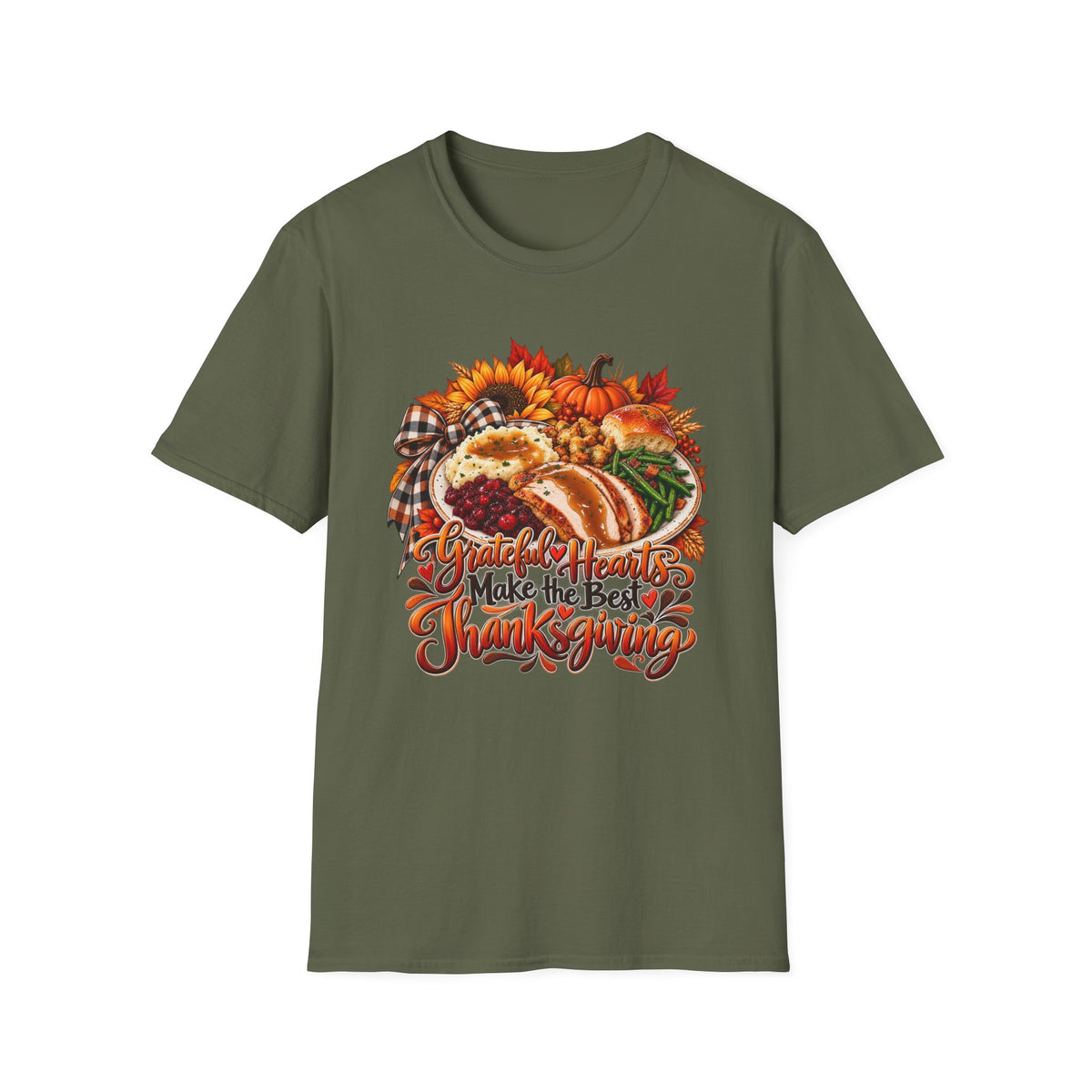 Grateful Hearts Make the Best Thanksgiving T-Shirt | Turkey Cornucopia Fall Design