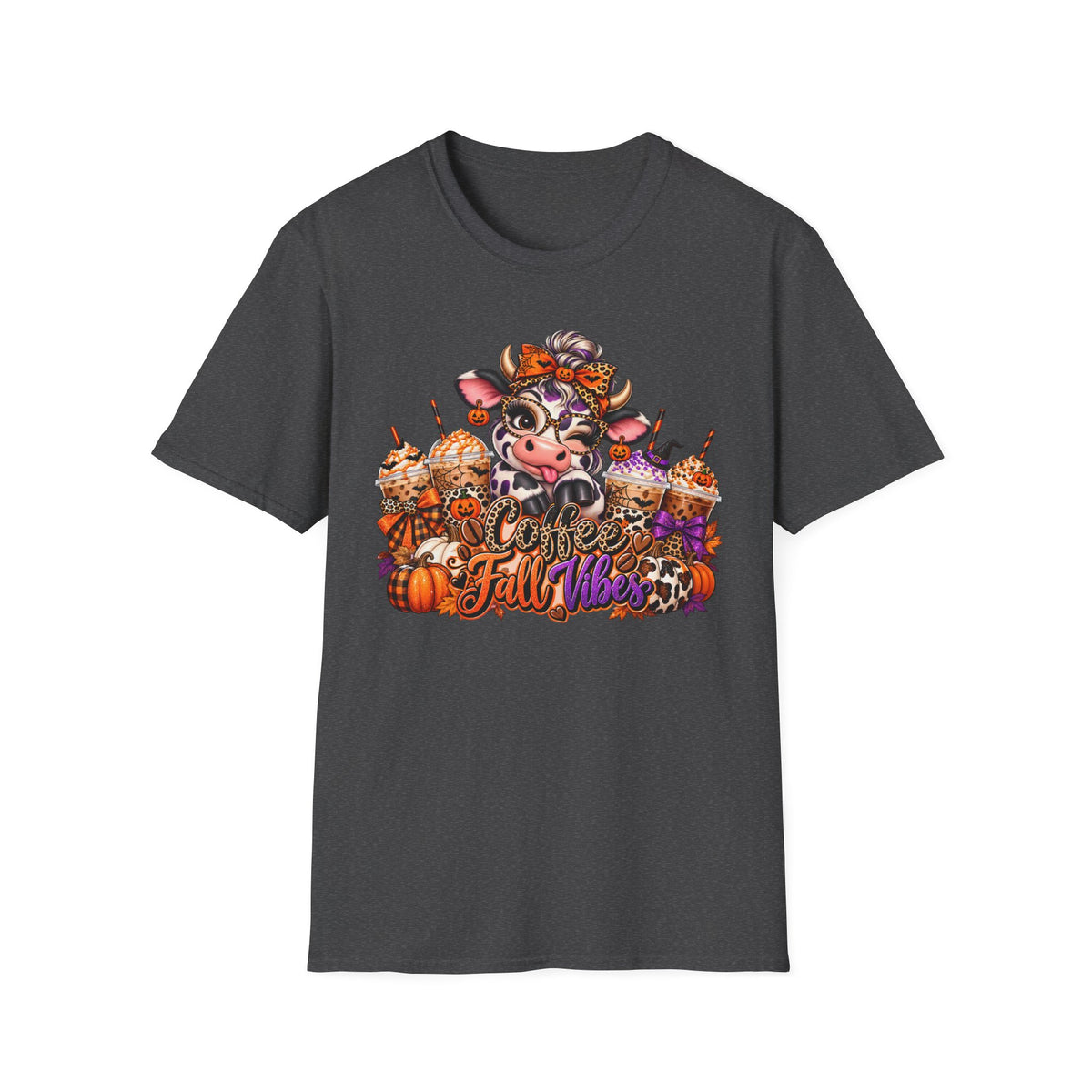 Cow Autumn Fall Vibes T-Shirt | Pumpkin Spice, Sunflowers, Cozy Harvest