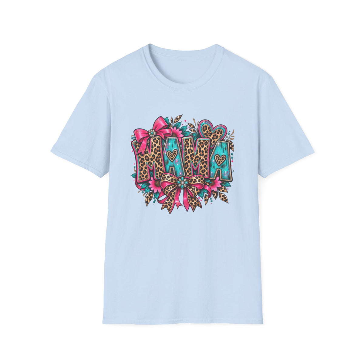 Mom Leopard Print Floral T-Shirt | Turquoise Pink Western Heart Design