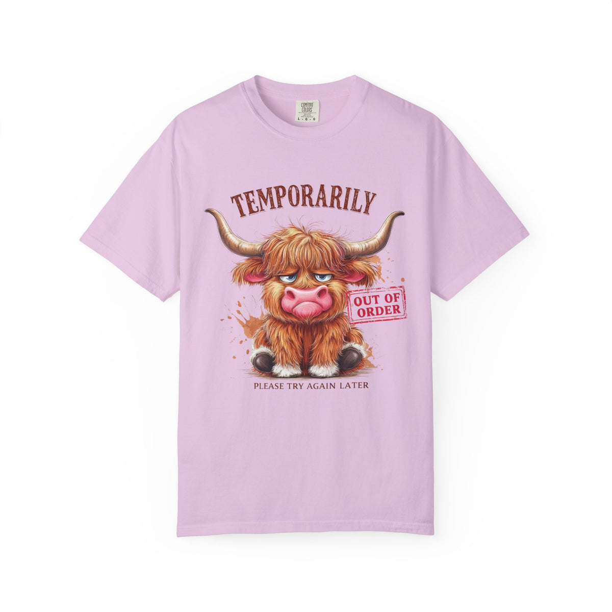 Temporarily Out of Order Highland Cow T-shirt | Cute Grumpy Cow Illustration