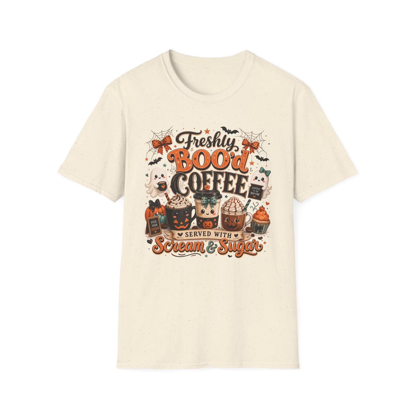 Freshly Boo'd Coffee T-Shirt | Halloween Coffee Ghosts & Bats