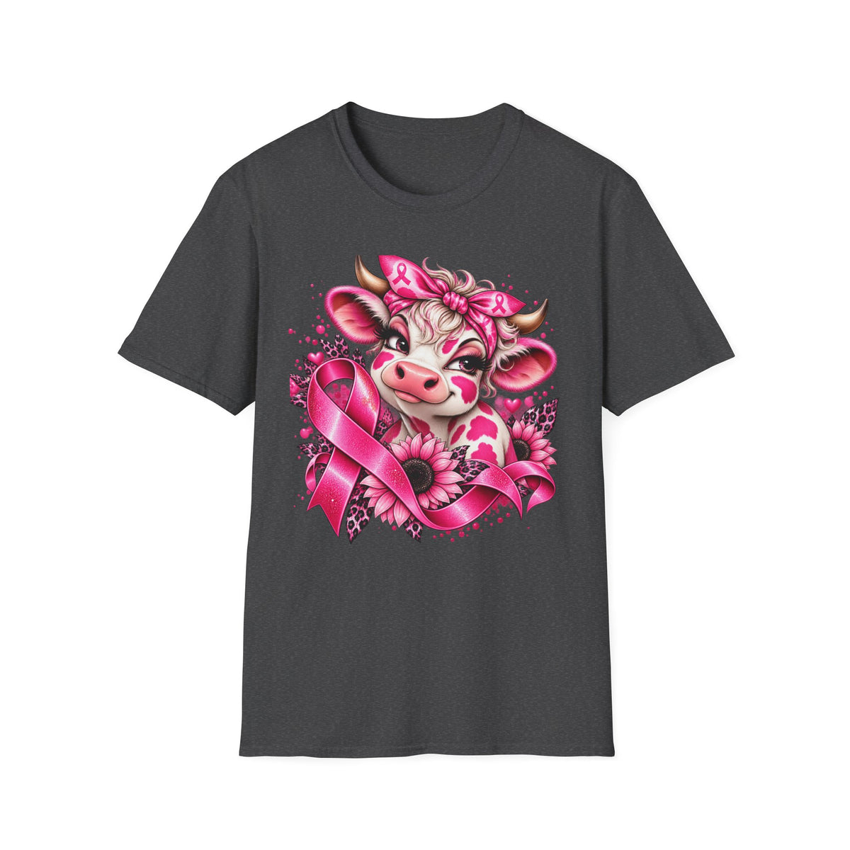 Pink Ribbon Cow T-Shirt | Breast Cancer Awareness Cow Illustration