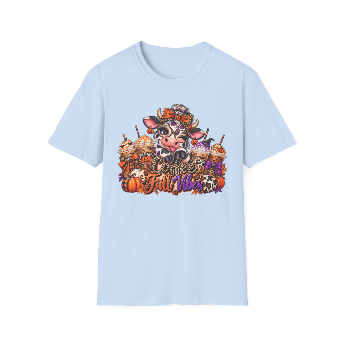 Cow Autumn Fall Vibes T-Shirt | Pumpkin Spice, Sunflowers, Cozy Harvest