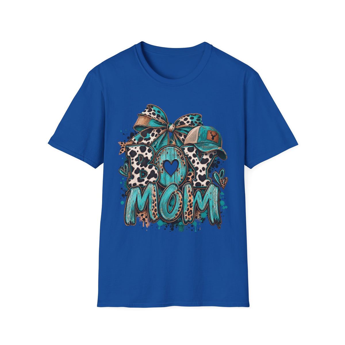 Teal Leopard Boy Mom T-Shirt | Heart Bow Baseball Cap Design