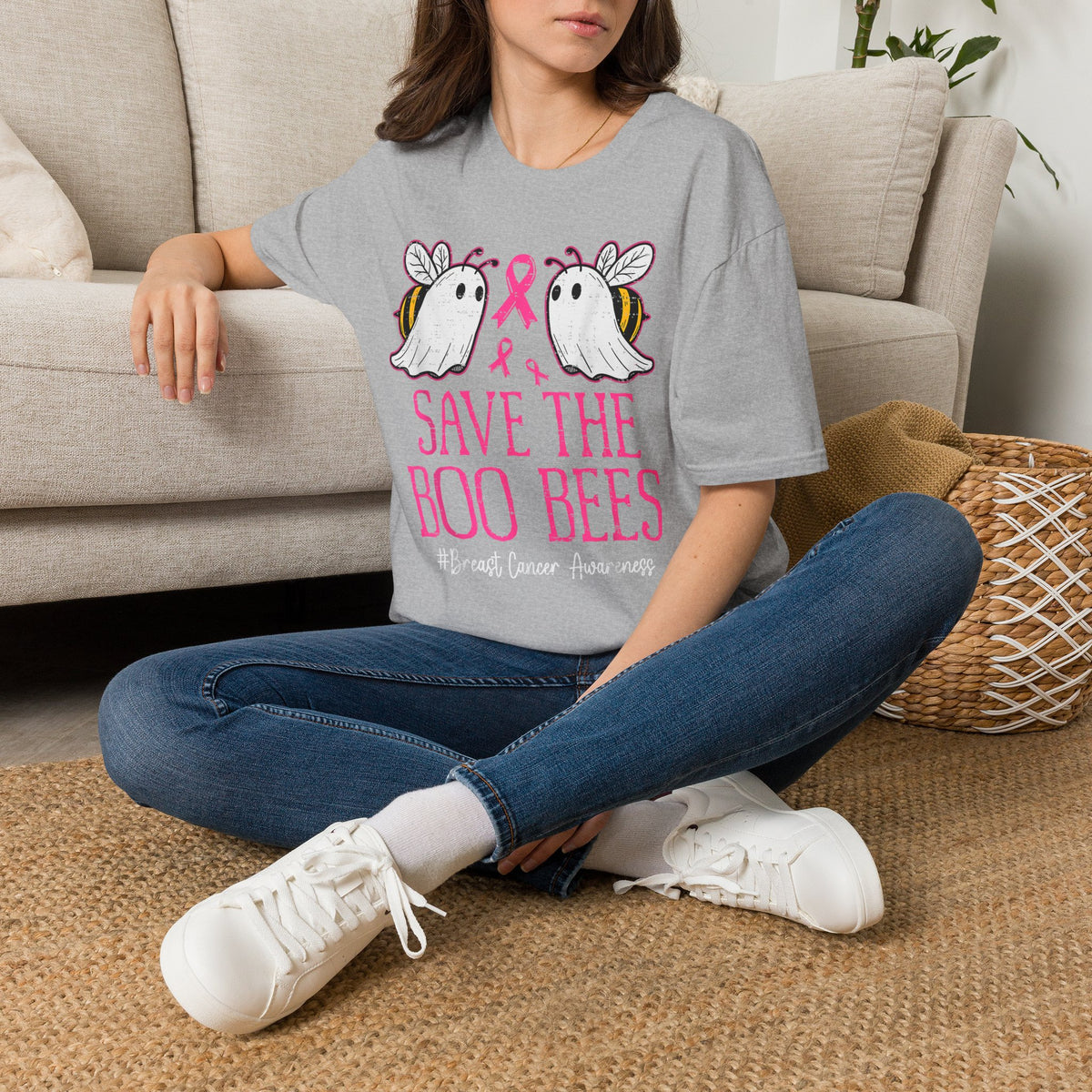 Breast Cancer Awareness T-Shirt — "Save the Boo Bees" Cute Ghost Bee Design