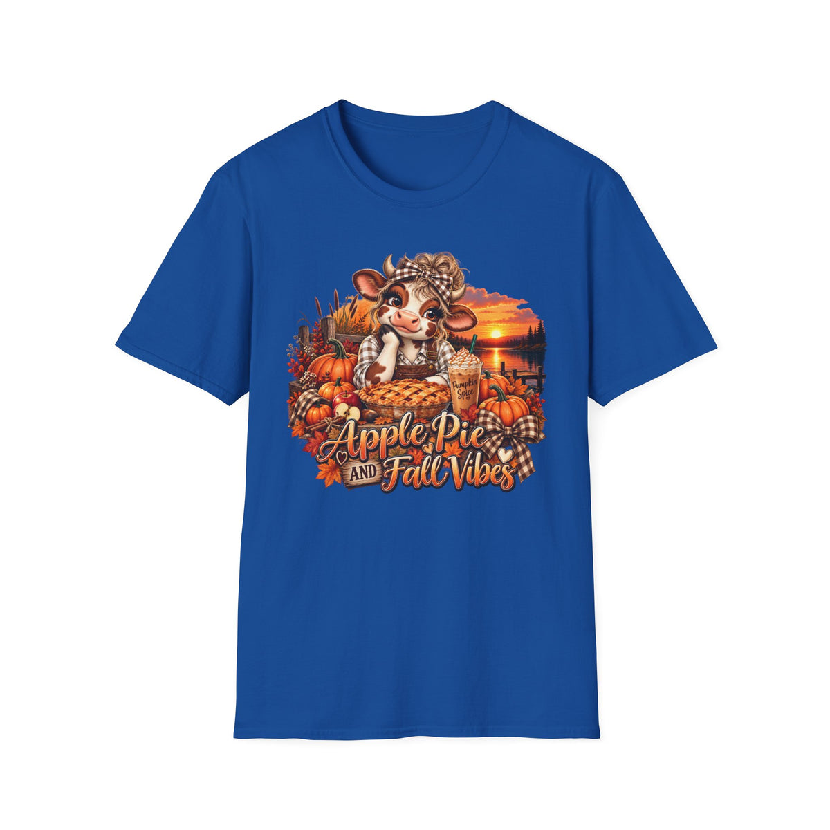 Apple Pie and Fall Vibes T-Shirt | Cute Cow Autumn Pumpkin Design
