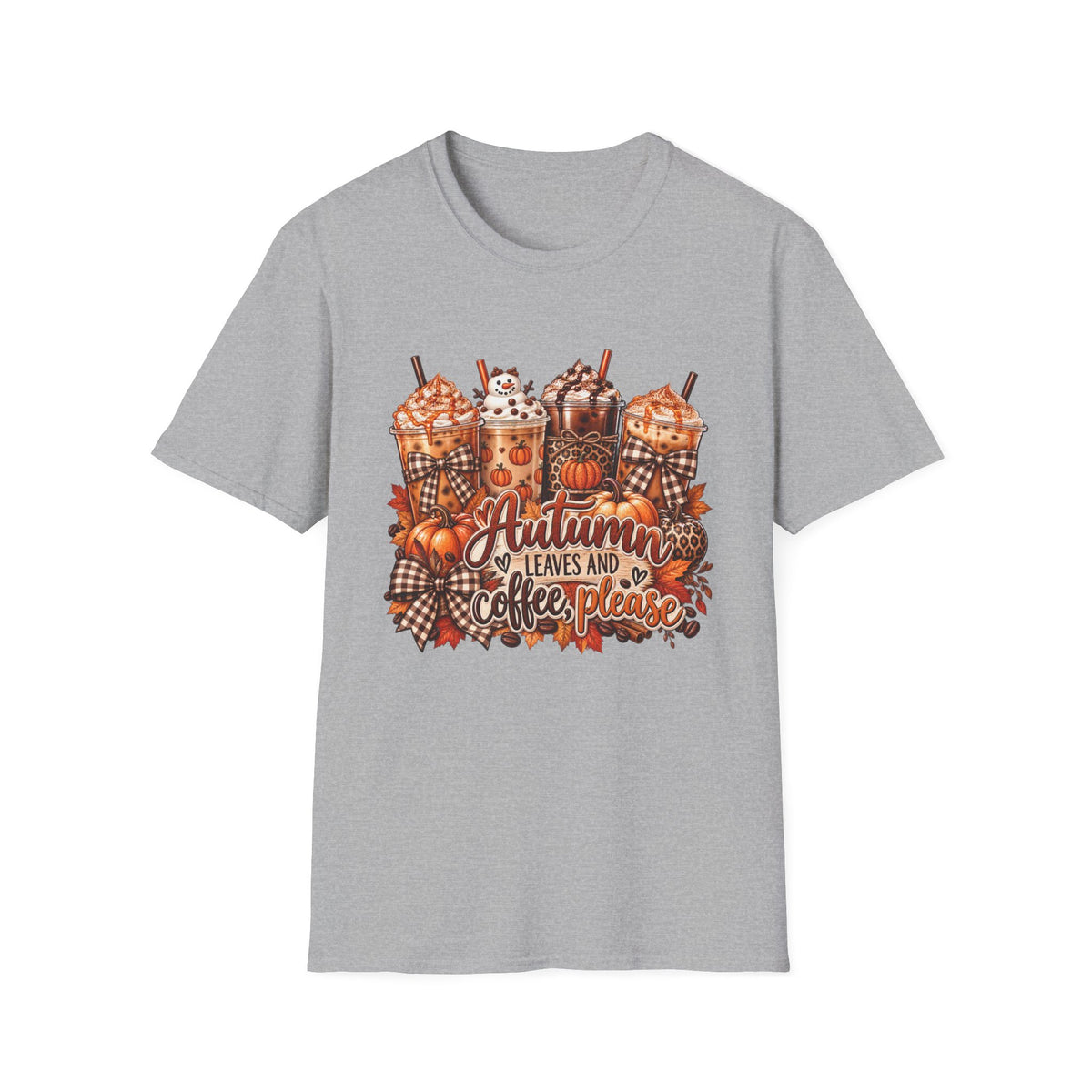 Autumn Leaves and Coffee Please T-Shirt | Fall Pumpkin Spice Coffee Design